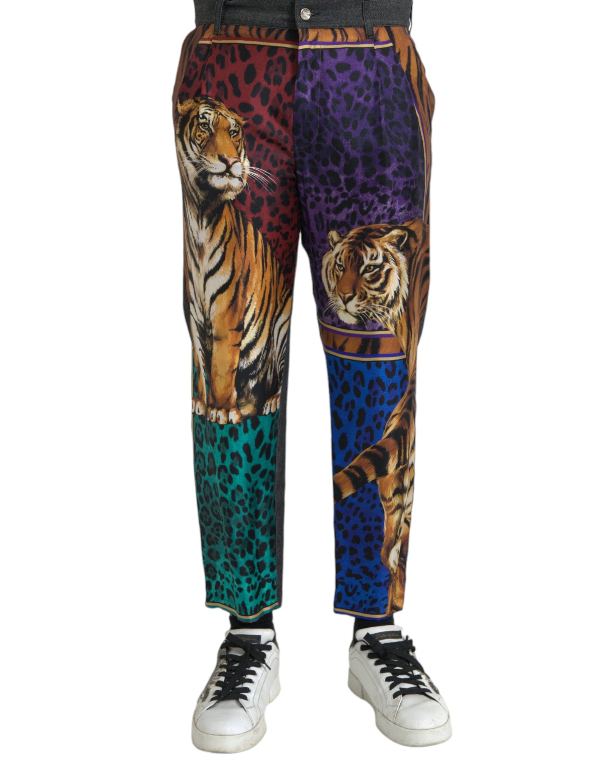 Dolce & Gabbana Multicolor Tiger Leopard Cotton Loose Tapered Pants by Dolce & Gabbana
