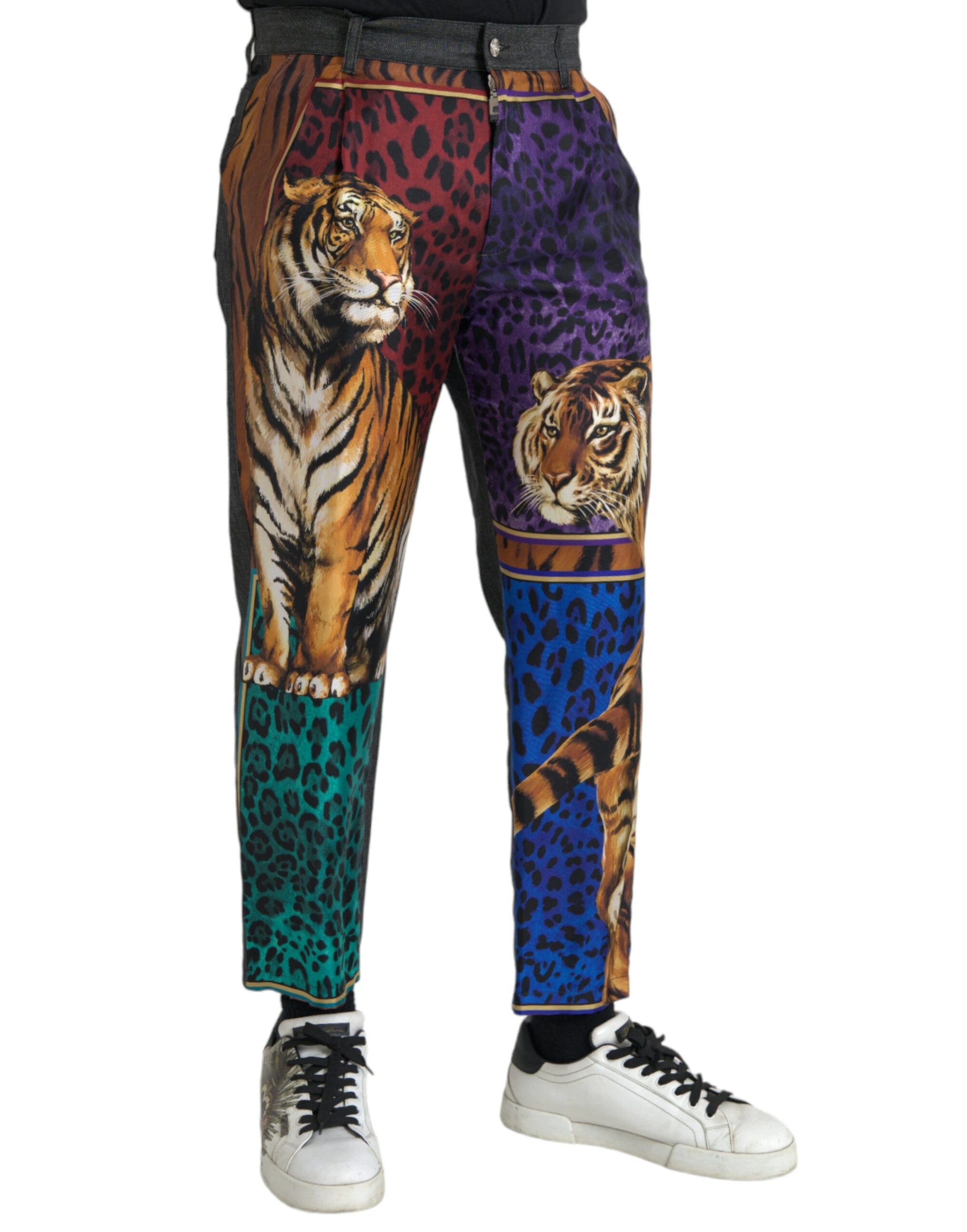 Dolce & Gabbana Multicolor Tiger Leopard Cotton Loose Tapered Pants by Dolce & Gabbana