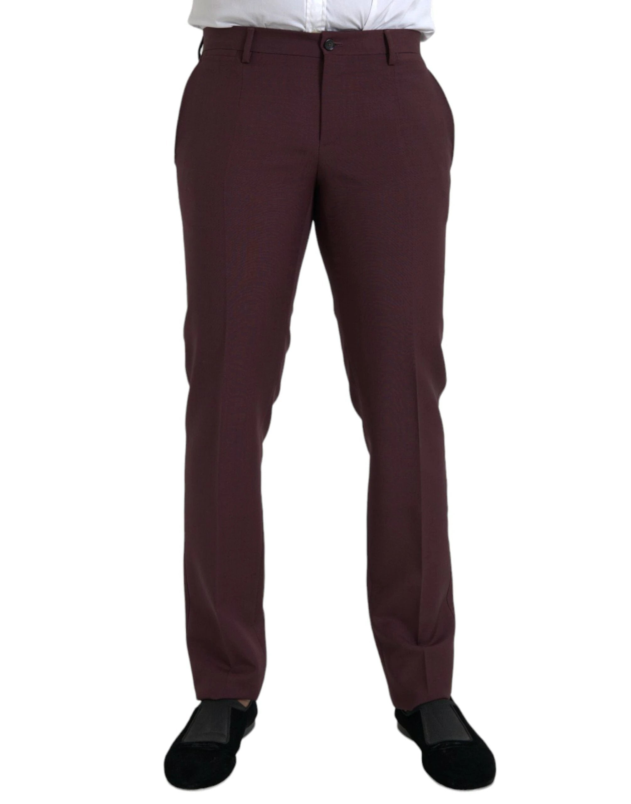 Dolce & Gabbana Maroon Wool Men Slim Fit Dress Pants by Dolce & Gabbana
