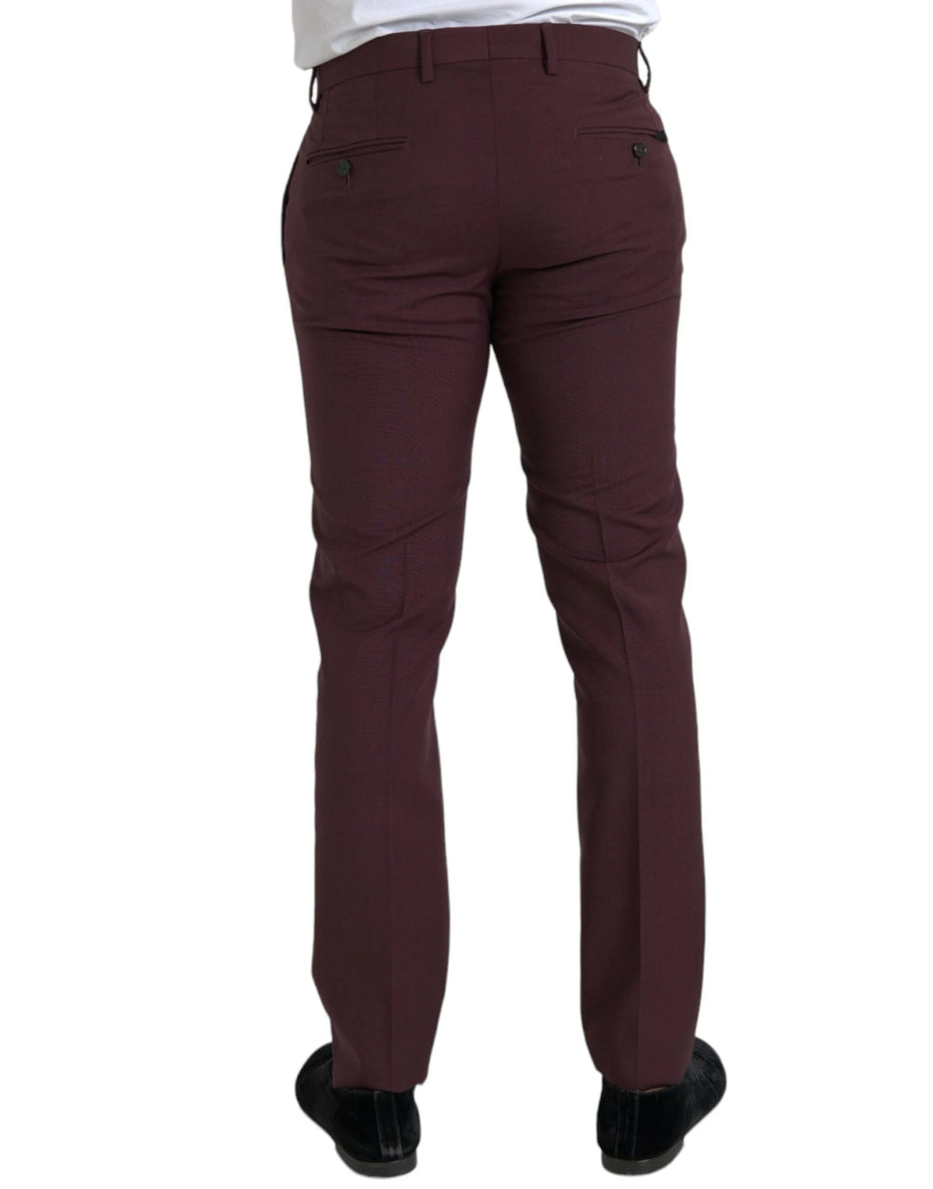 Dolce & Gabbana Maroon Wool Men Slim Fit Dress Pants by Dolce & Gabbana
