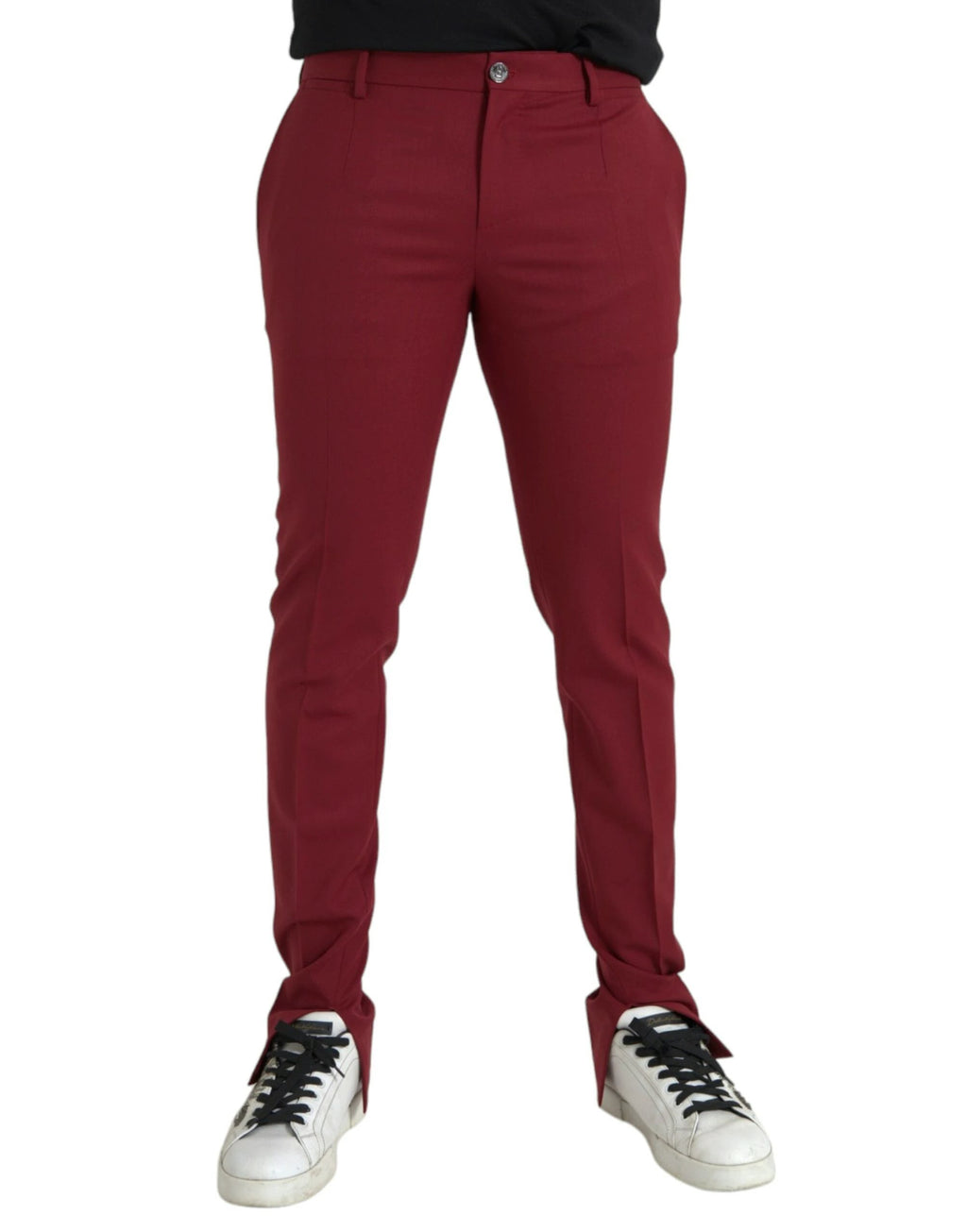 Dolce & Gabbana Red Wool Men Slim Fit Dress Pants by Dolce & Gabbana