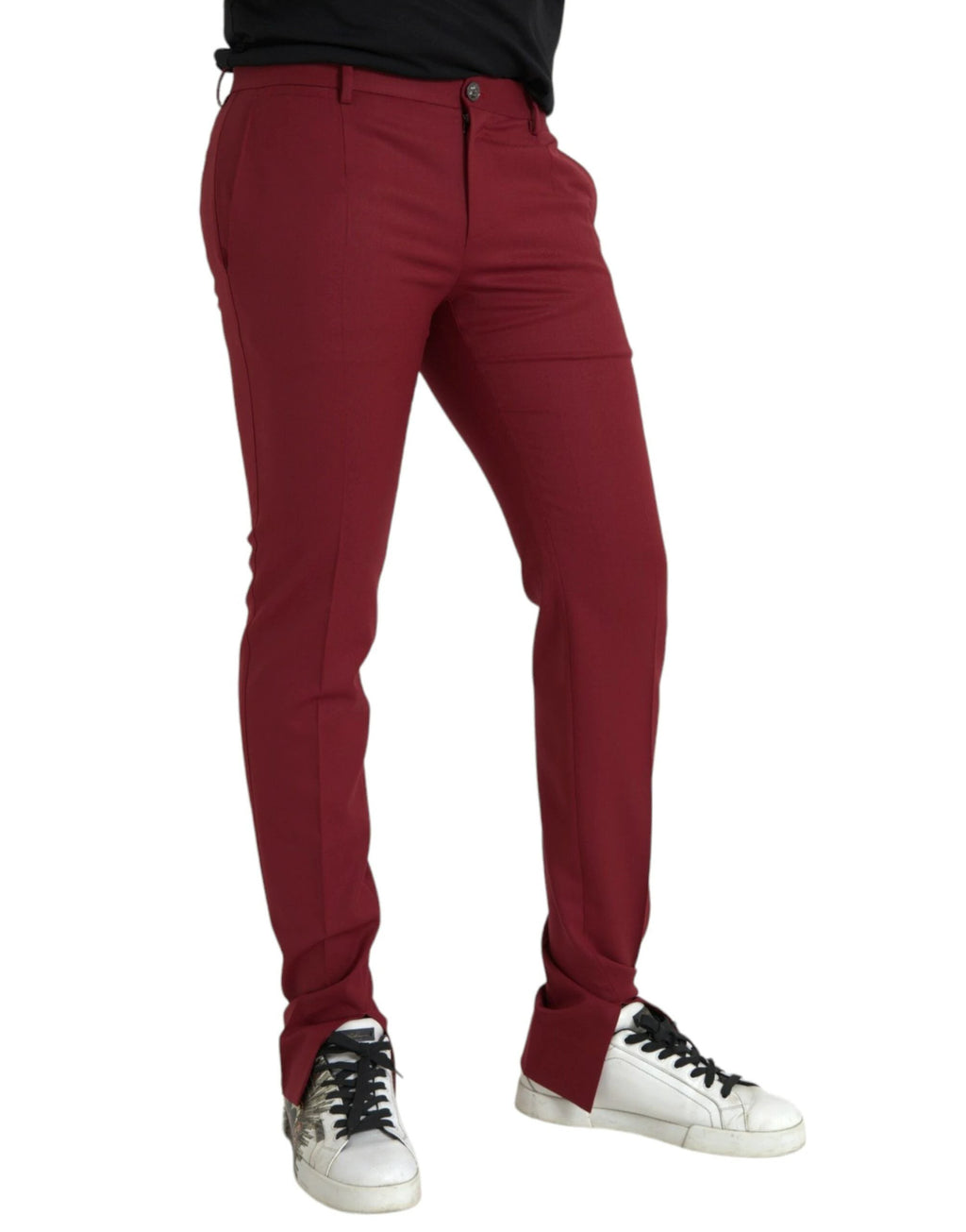 Dolce & Gabbana Red Wool Men Slim Fit Dress Pants by Dolce & Gabbana