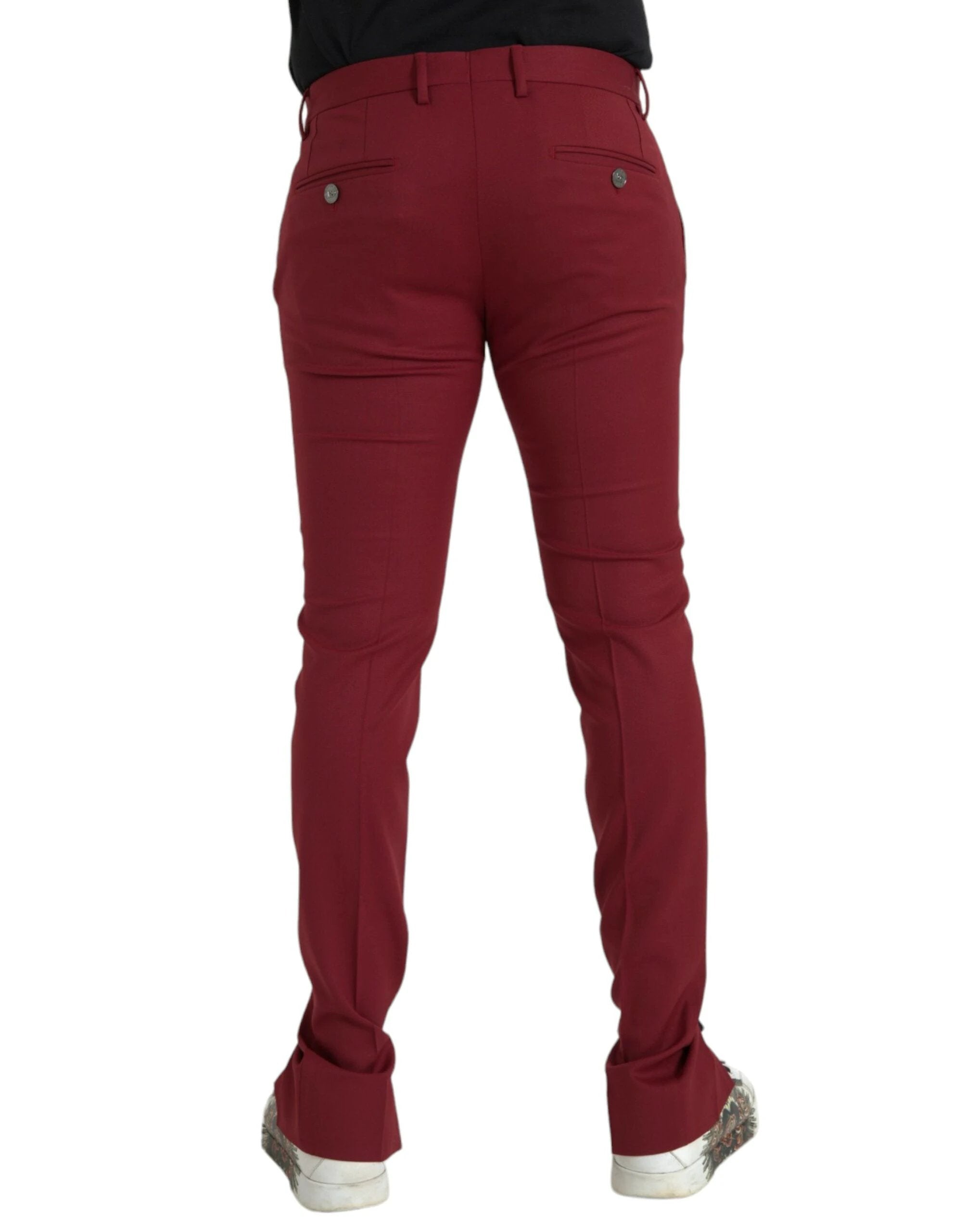 Dolce & Gabbana Red Wool Men Slim Fit Dress Pants by Dolce & Gabbana
