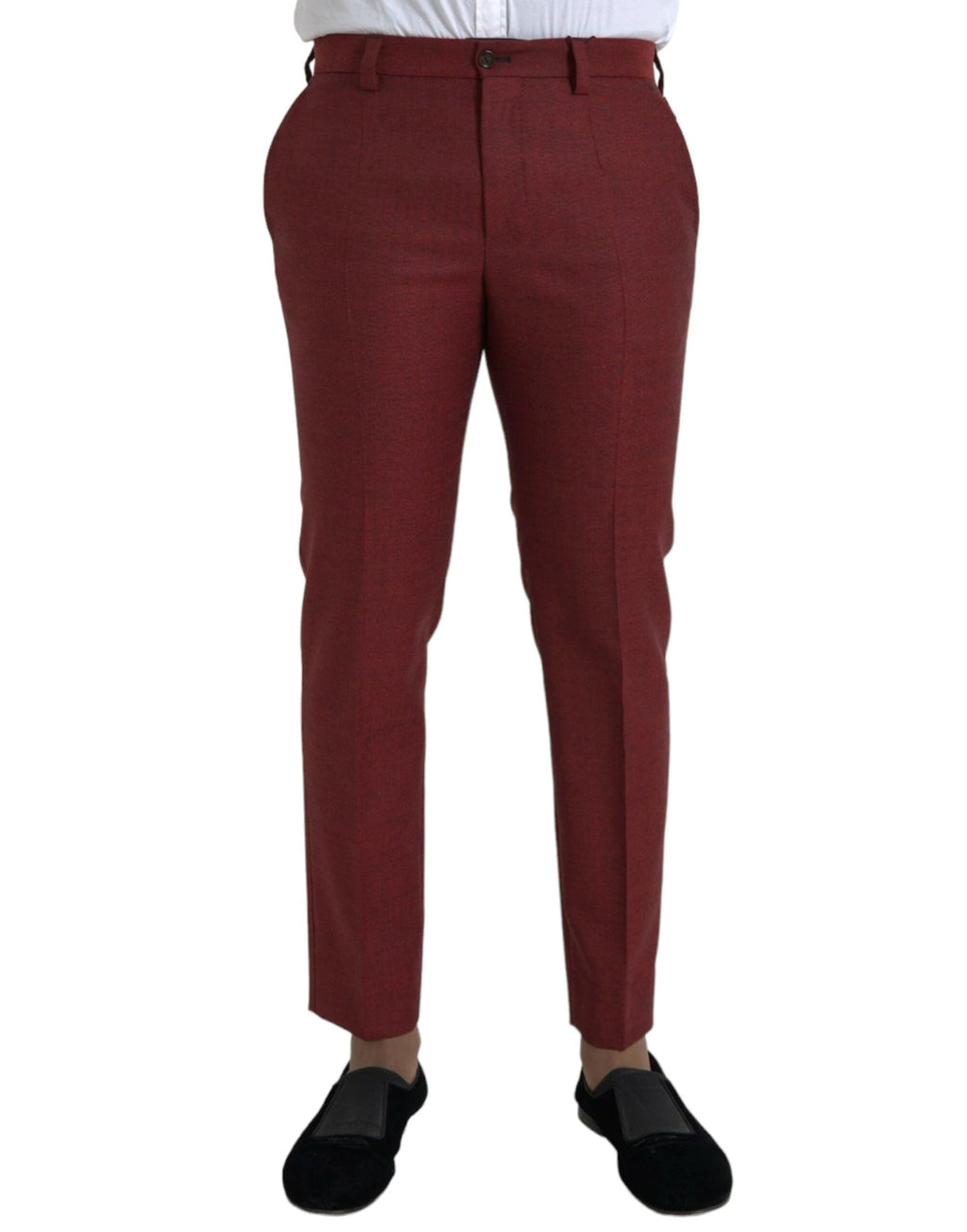 Dolce & Gabbana Maroon Wool Men Skinny Dress Pants by Dolce & Gabbana