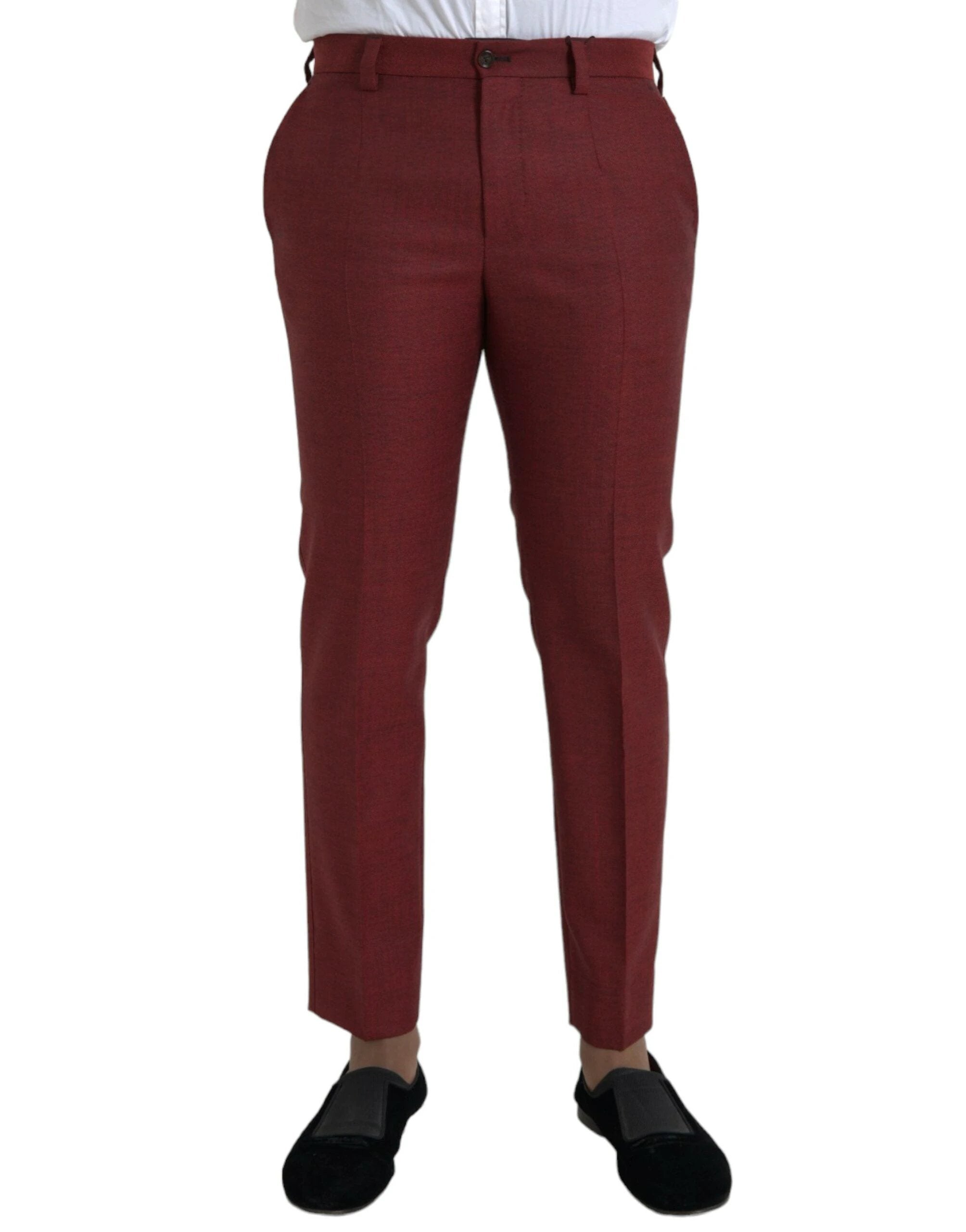 Dolce & Gabbana Maroon Wool Men Skinny Dress Pants by Dolce & Gabbana