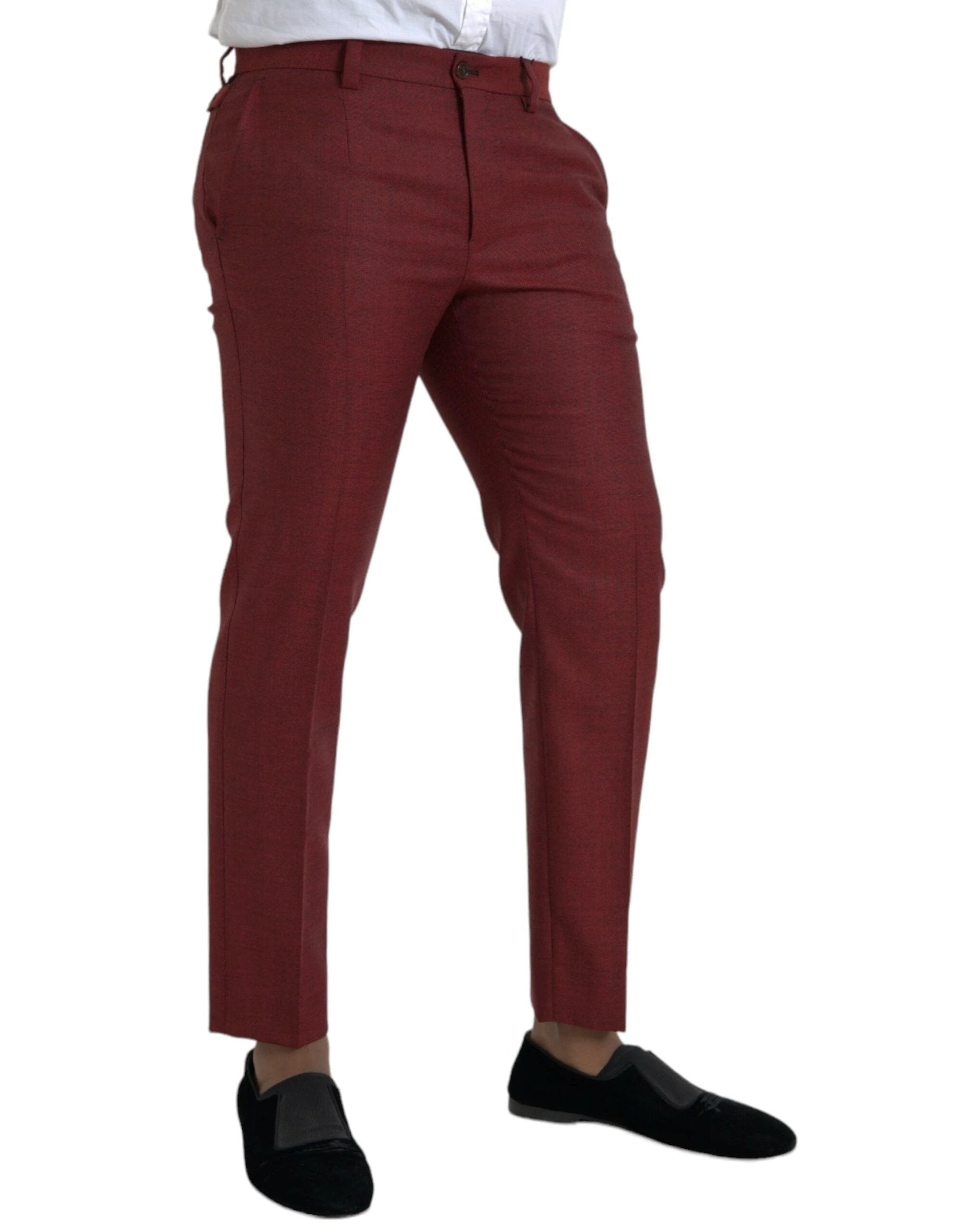 Dolce & Gabbana Maroon Wool Men Skinny Dress Pants by Dolce & Gabbana