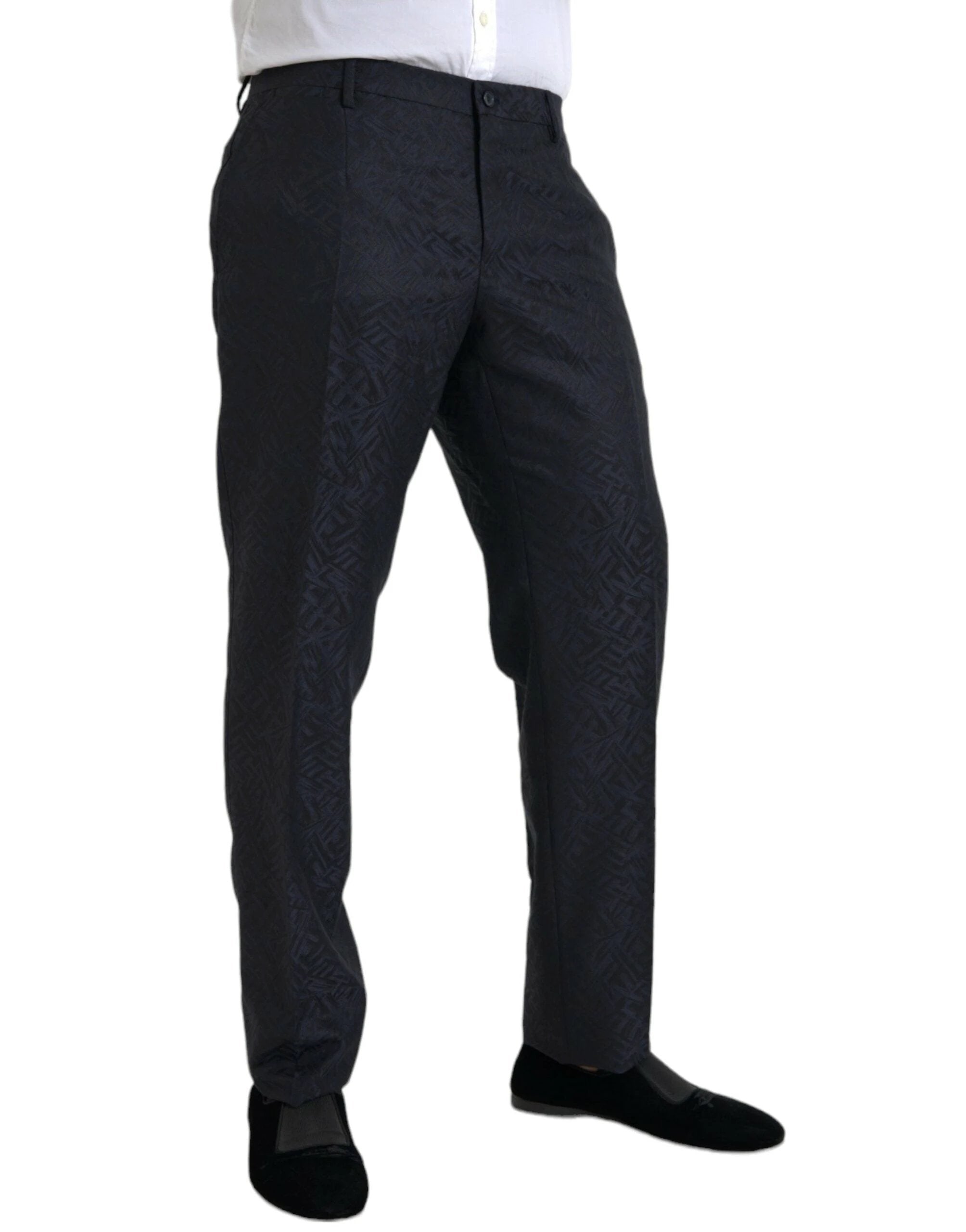 Dolce & Gabbana Blue Brocade Wool Skinny Men Dress Pants by Dolce & Gabbana