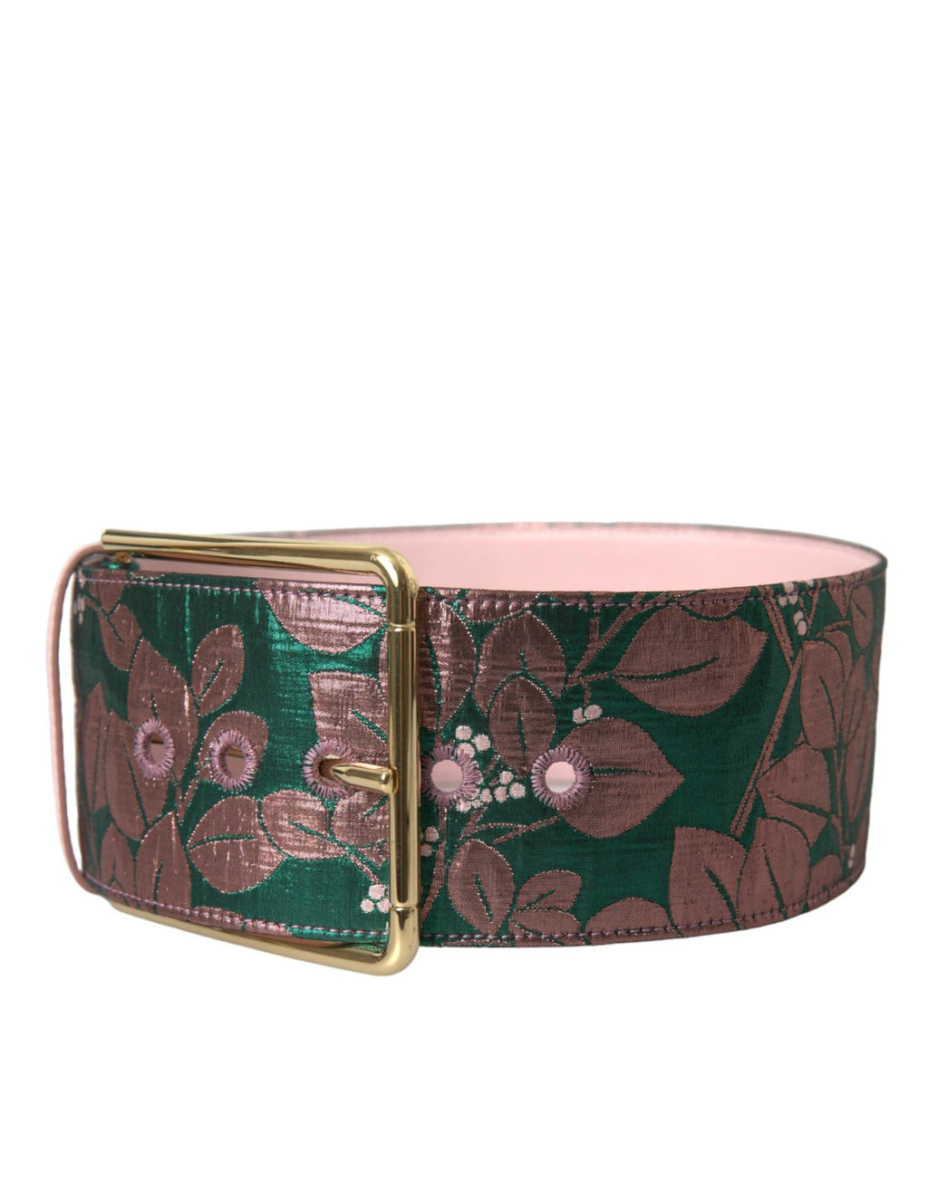 Dolce & Gabbana Multicolor Floral Jacquard Lurex Gold Buckle Belt by Dolce & Gabbana