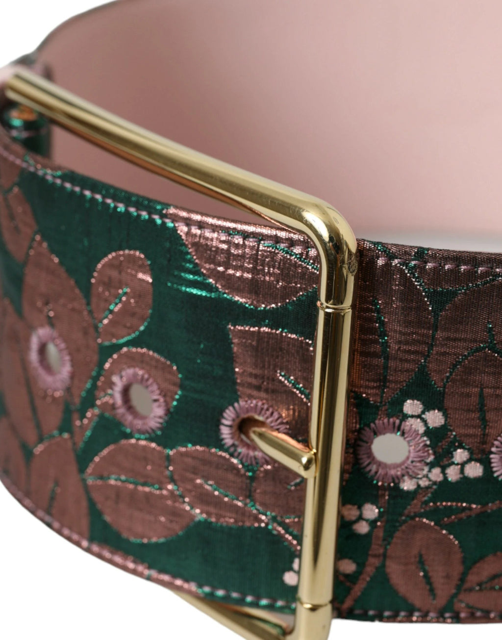 Dolce & Gabbana Multicolor Floral Jacquard Lurex Gold Buckle Belt by Dolce & Gabbana