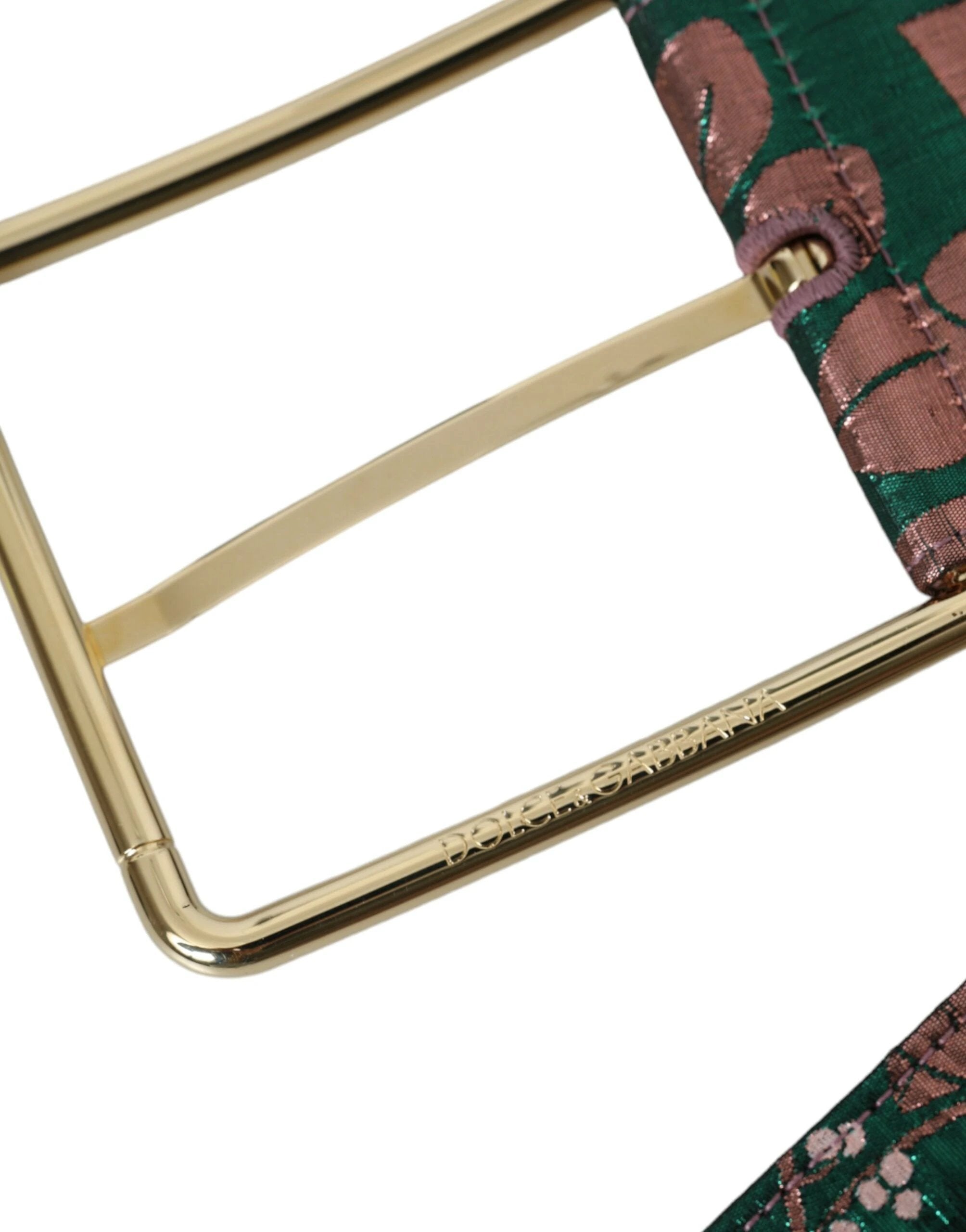 Dolce & Gabbana Multicolor Floral Jacquard Lurex Gold Buckle Belt by Dolce & Gabbana