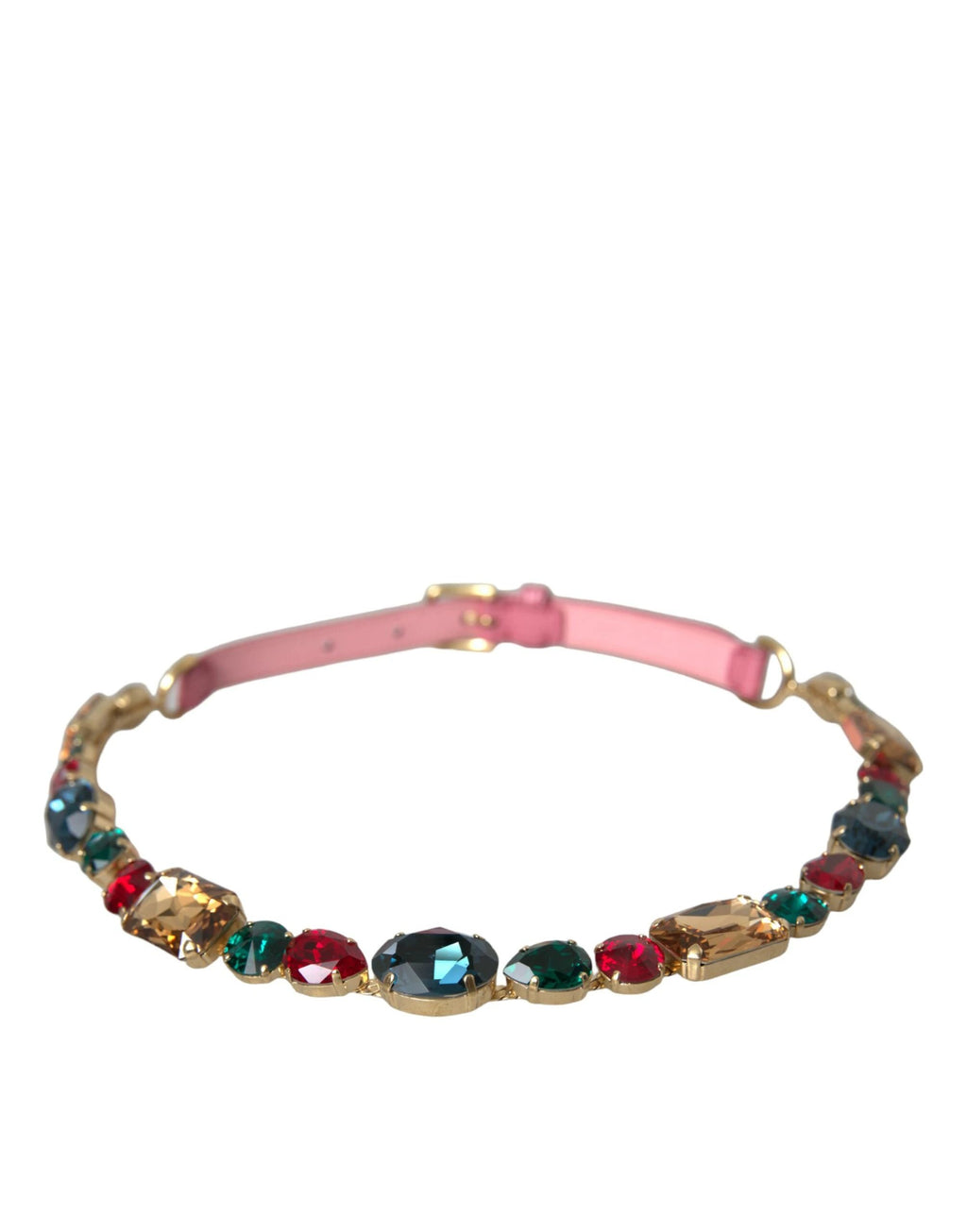 Dolce & Gabbana Pink Leather Crystal Chain Embellished Belt by Dolce & Gabbana