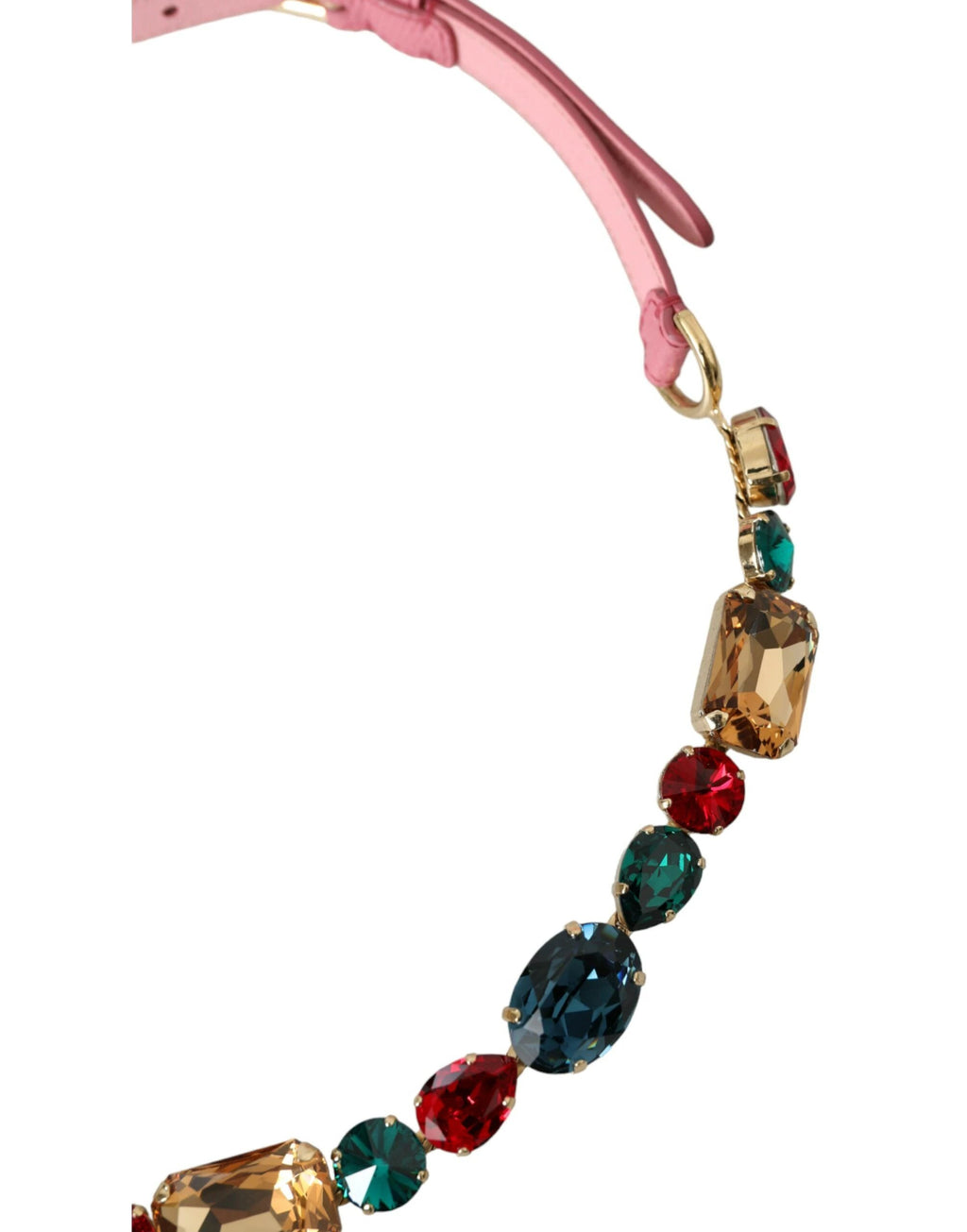 Dolce & Gabbana Pink Leather Crystal Chain Embellished Belt by Dolce & Gabbana