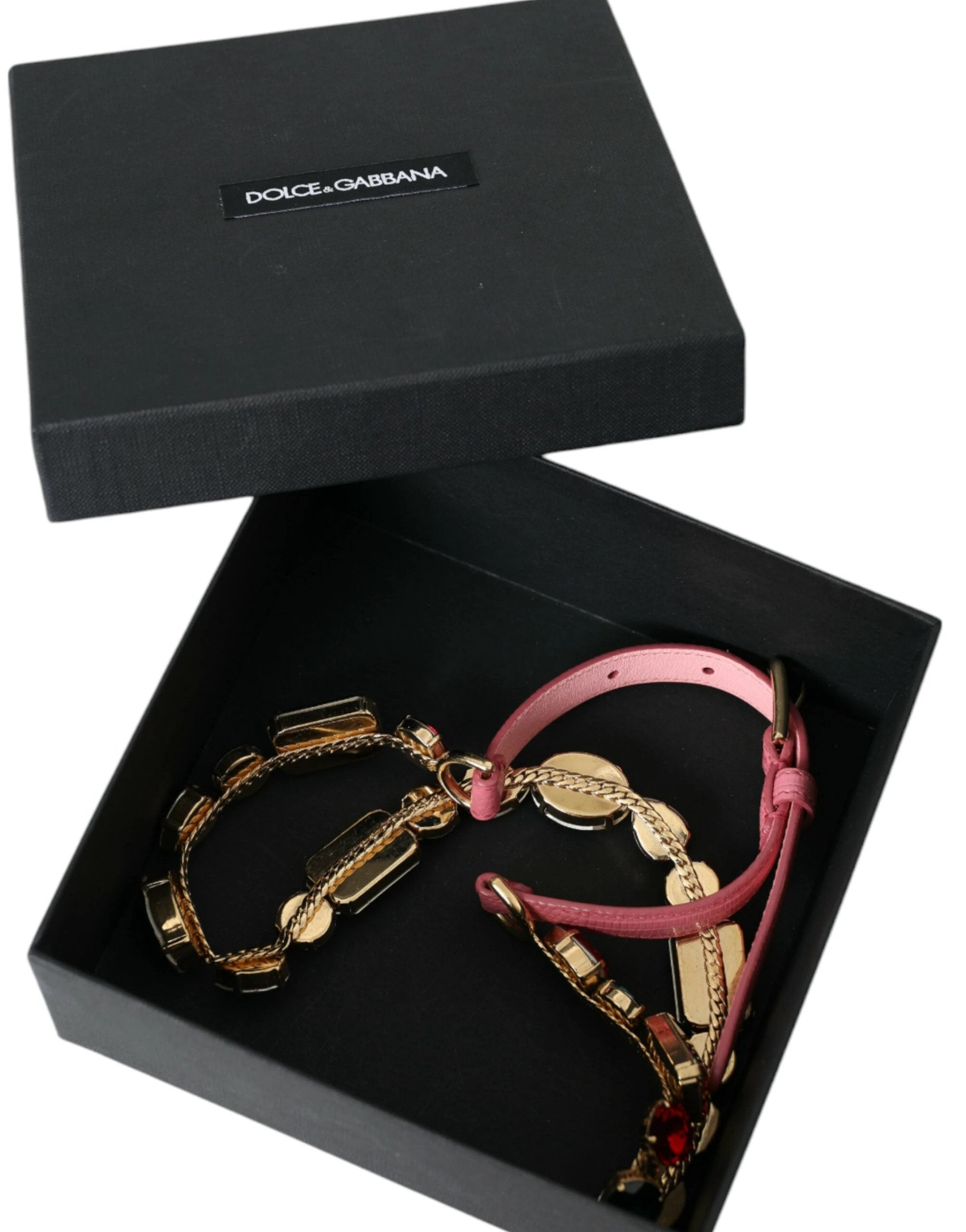 Dolce & Gabbana Pink Leather Crystal Chain Embellished Belt by Dolce & Gabbana