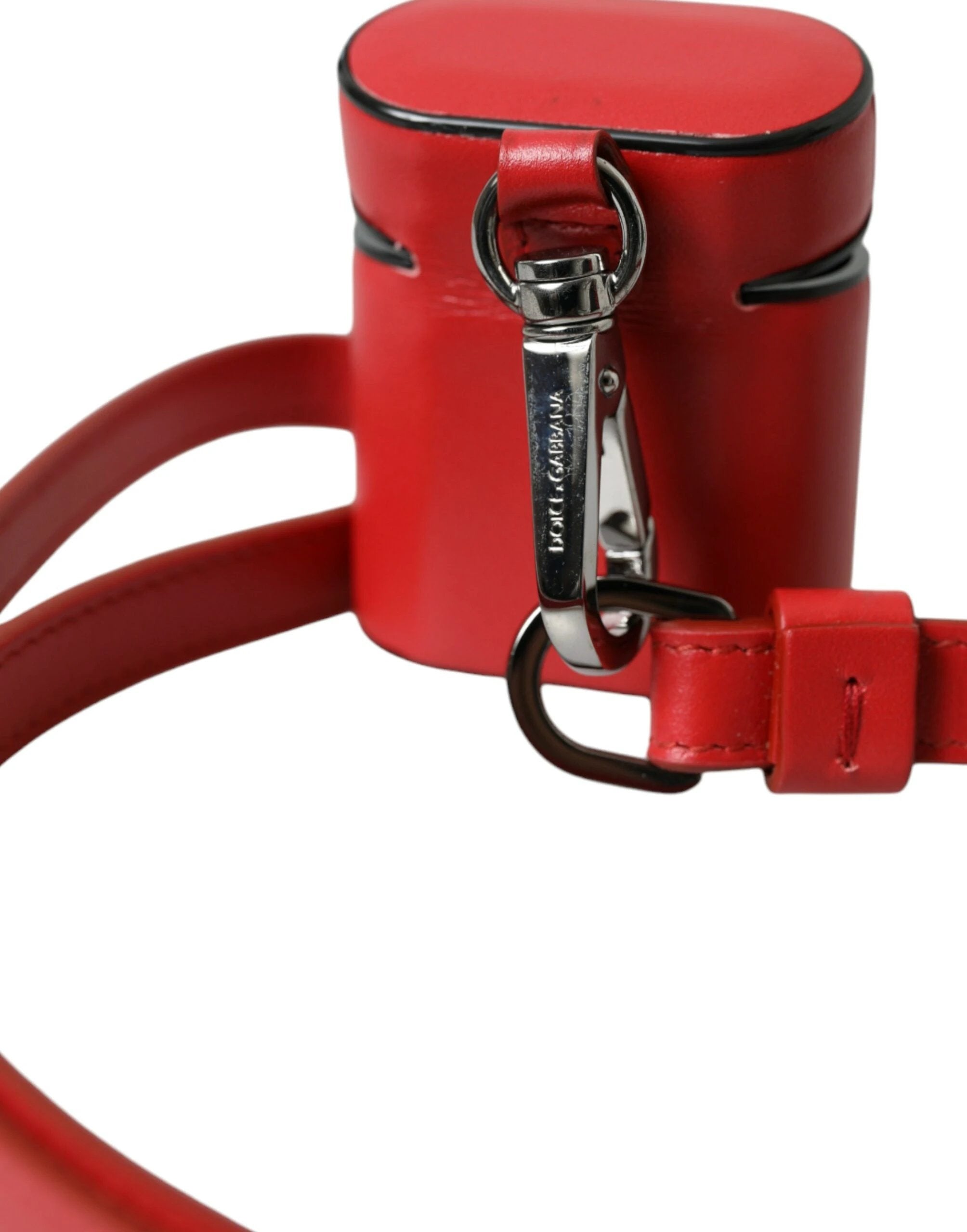 Dolce & Gabbana Red Calfskin Leather Logo Print Strap Men Airpods Case by Dolce & Gabbana