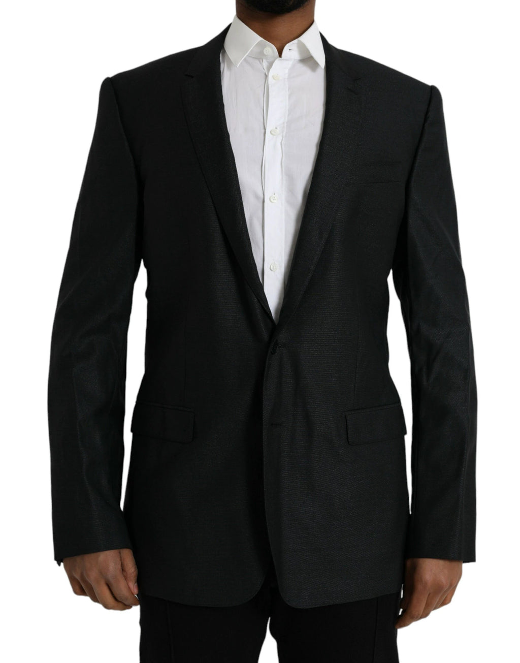Dolce & Gabbana Black Wool Notch SingleBreasted Coat Blazer by Dolce & Gabbana