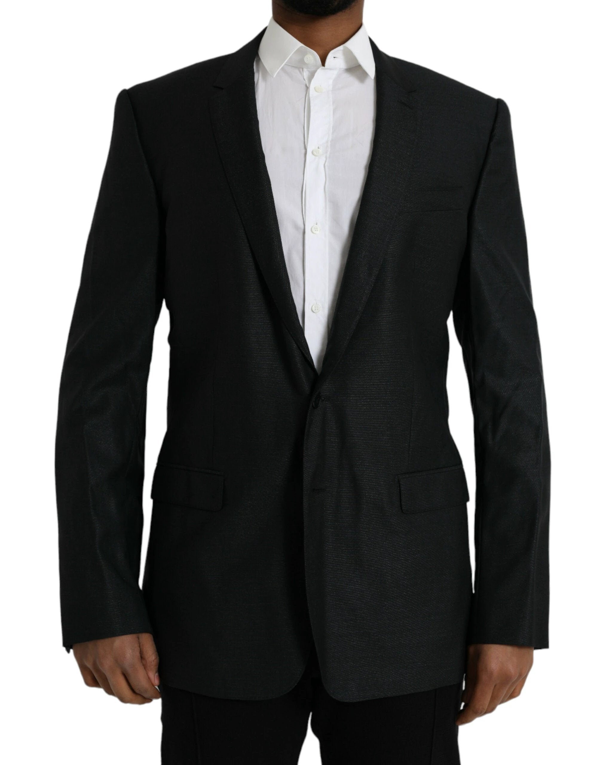 Dolce & Gabbana Black Wool Notch SingleBreasted Coat Blazer by Dolce & Gabbana