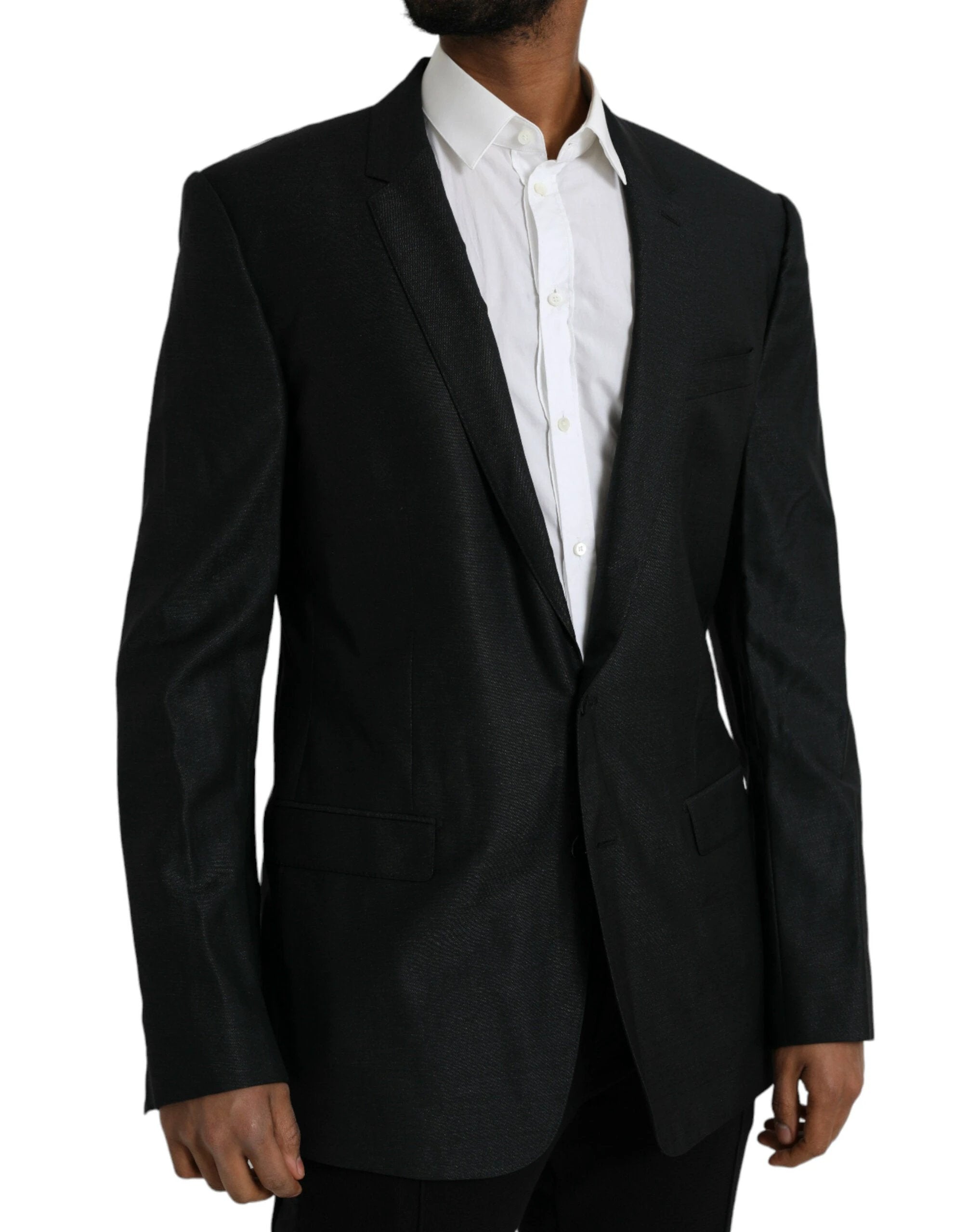 Dolce & Gabbana Black Wool Notch SingleBreasted Coat Blazer by Dolce & Gabbana