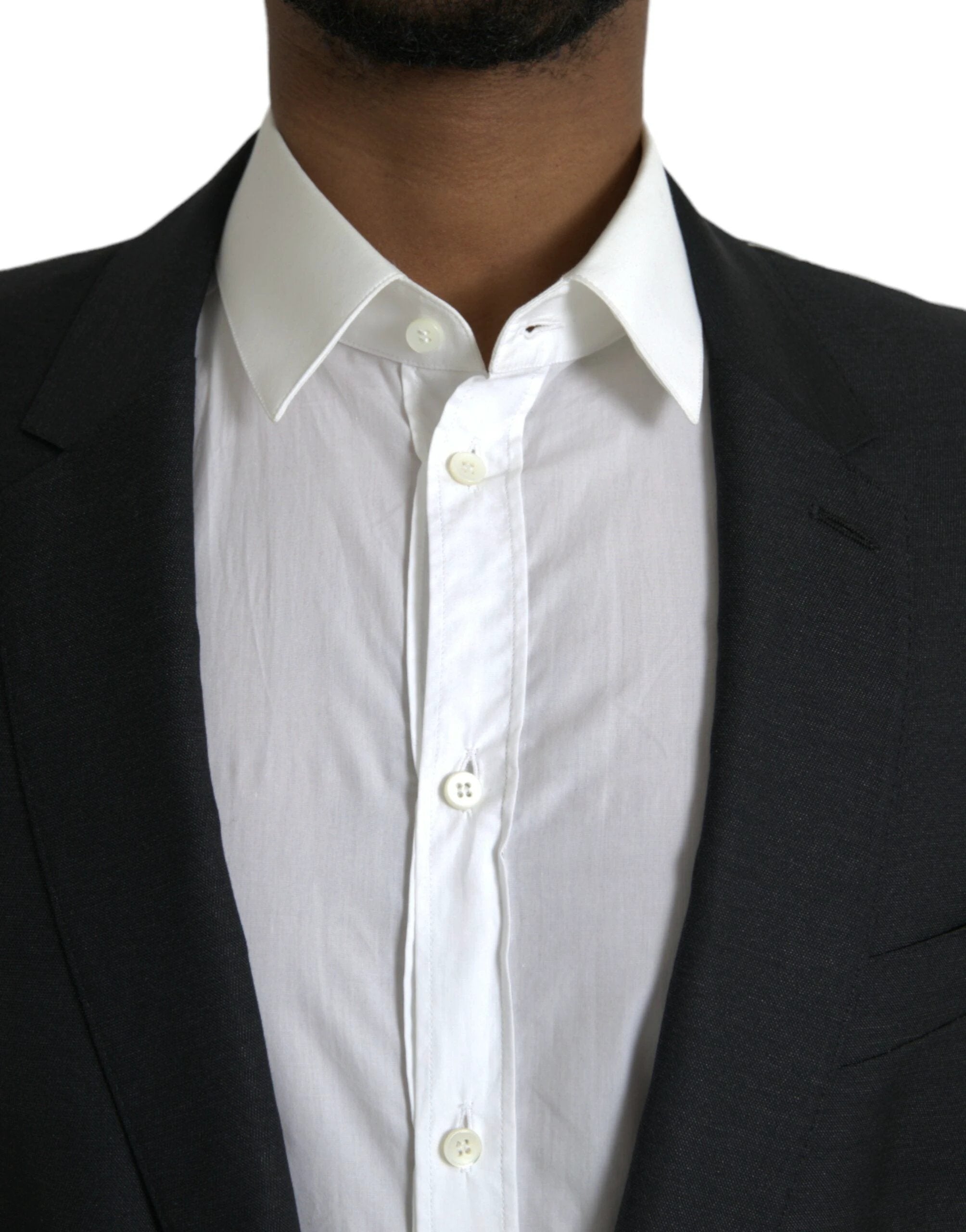 Dolce & Gabbana Black Wool Notch SingleBreasted Coat Blazer by Dolce & Gabbana
