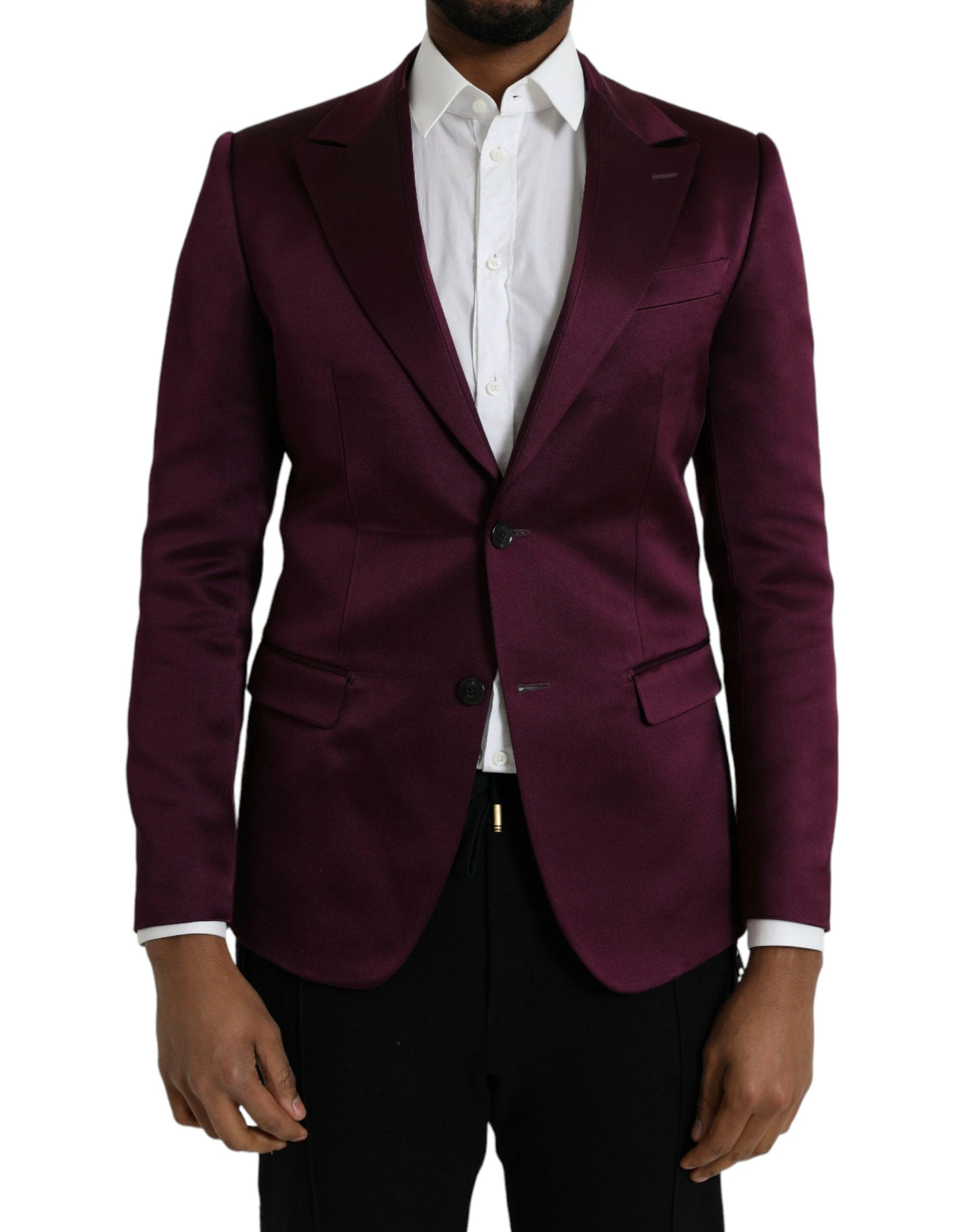 Dolce & Gabbana Maroon Silk Single Breasted Coat Blazer by Dolce & Gabbana