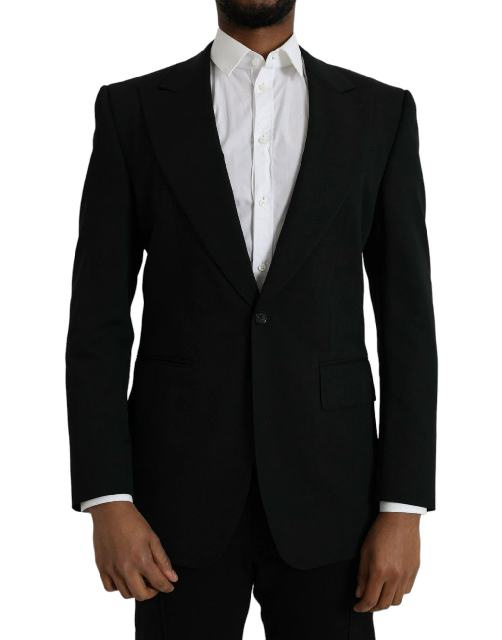 Dolce & Gabbana Black Wool Peak Single Breasted Coat Blazer by Dolce & Gabbana