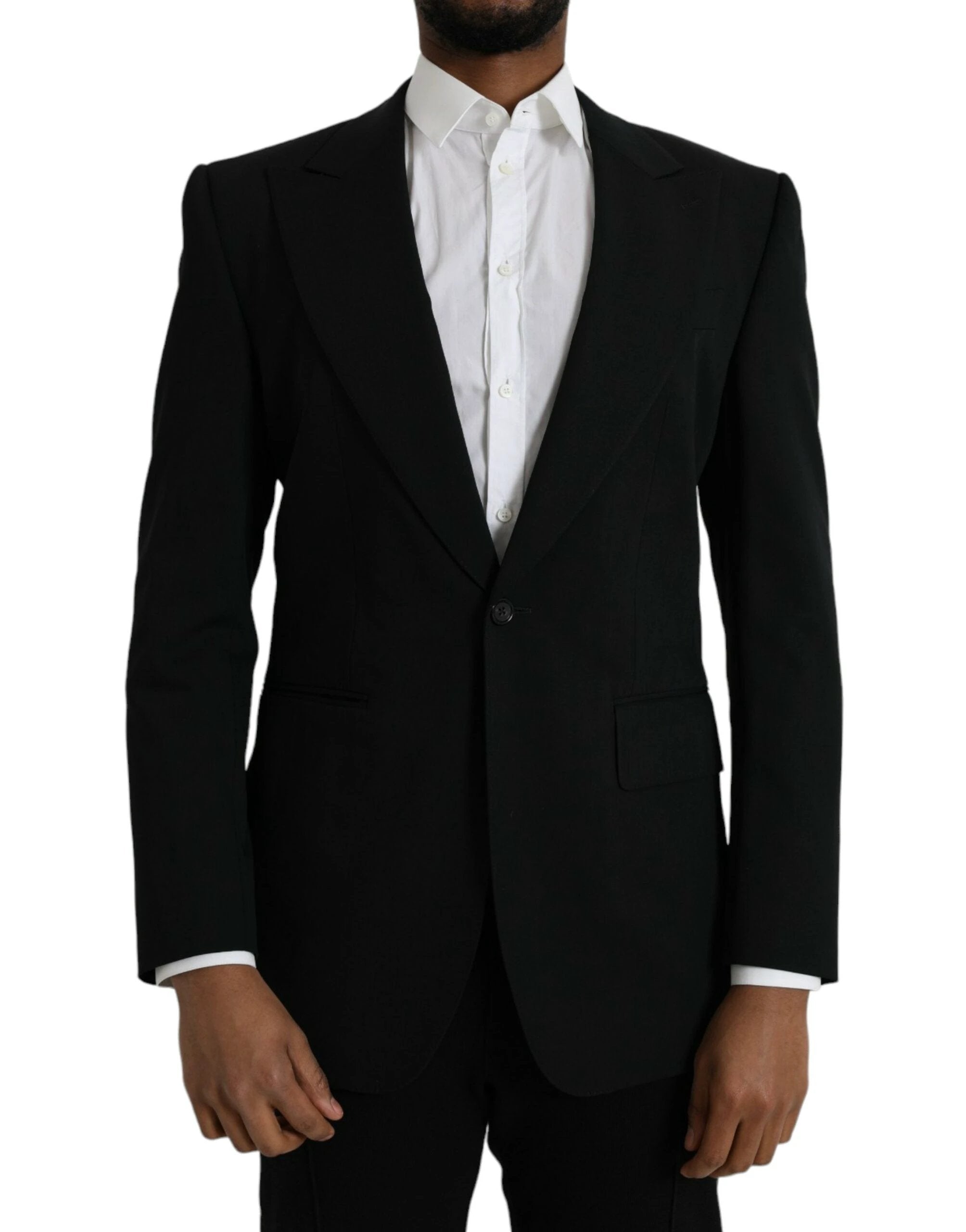 Dolce & Gabbana Black Wool Peak Single Breasted Coat Blazer by Dolce & Gabbana