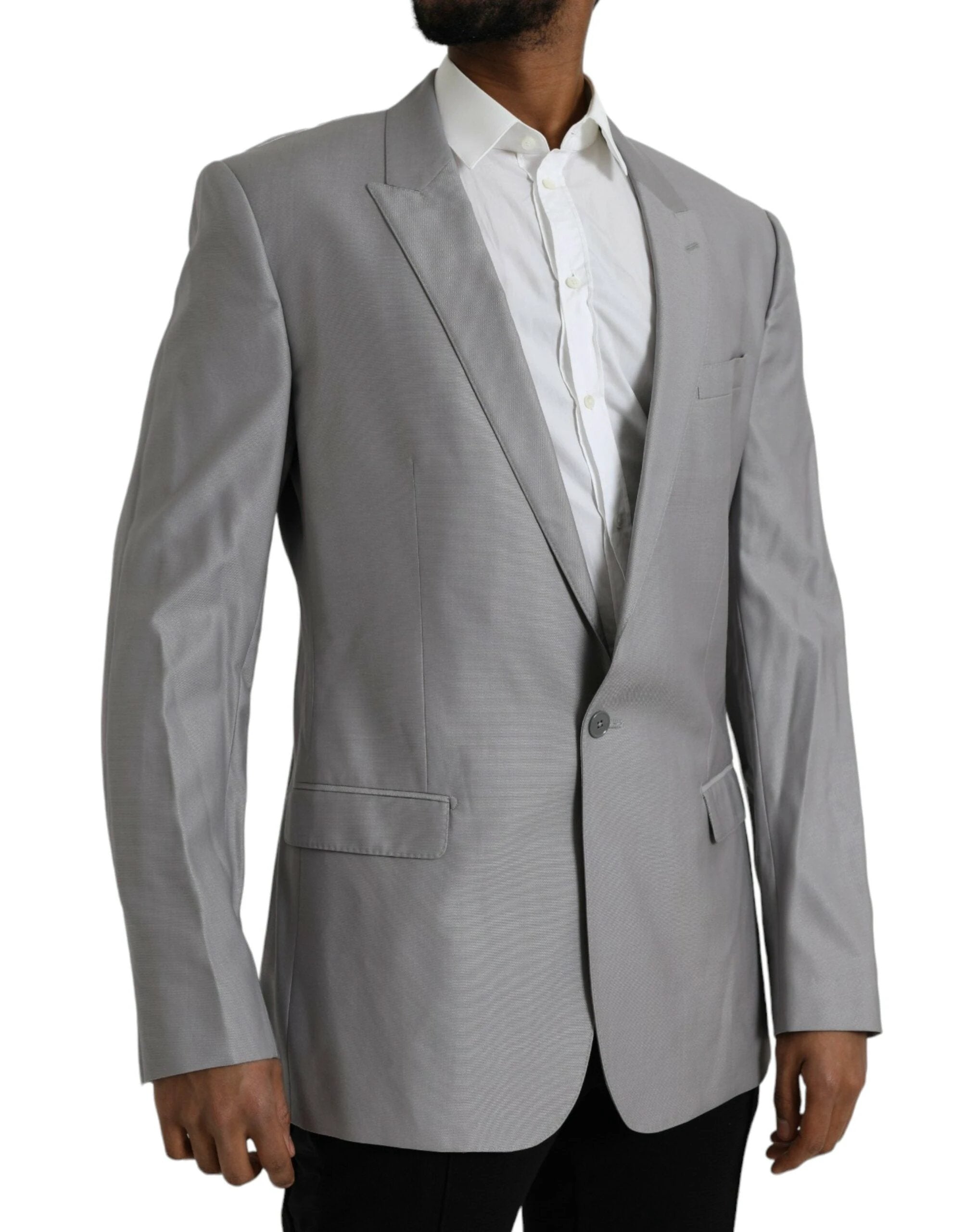 Dolce & Gabbana Gray Wool Peak Single Breasted Coat Blazer by Dolce & Gabbana
