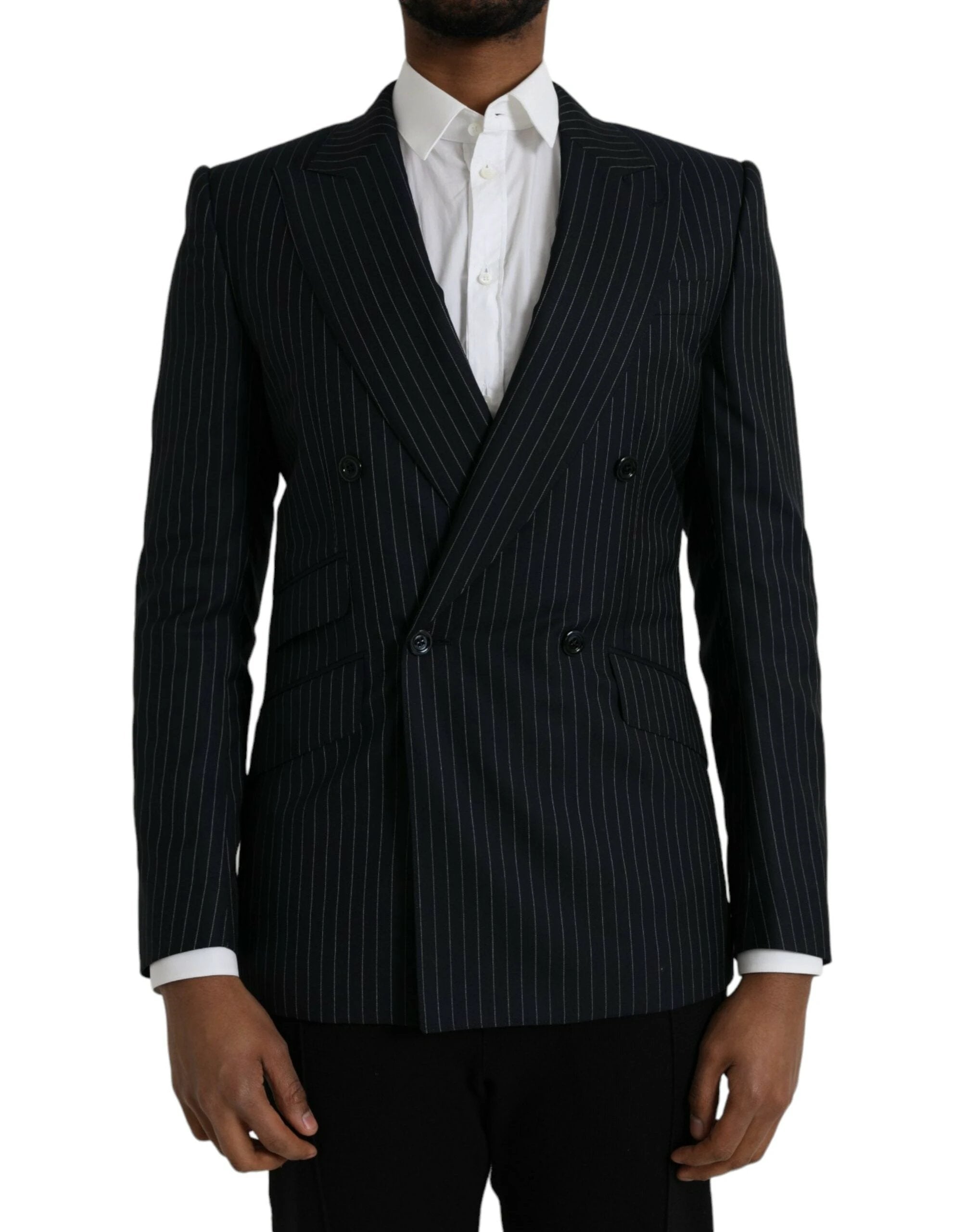 Dolce & Gabbana Black Stripe SICILIA Double Breasted Coat Blazer by Dolce & Gabbana