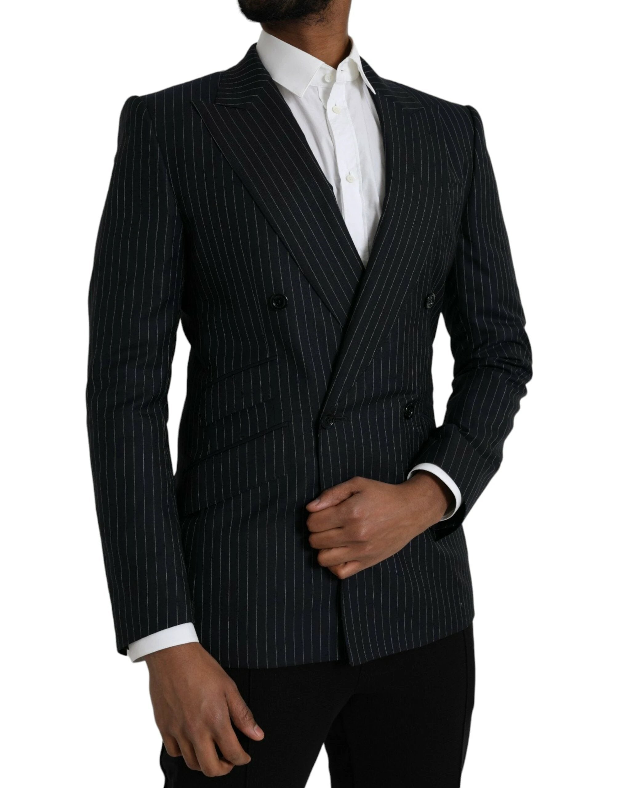 Dolce & Gabbana Black Stripe SICILIA Double Breasted Coat Blazer by Dolce & Gabbana