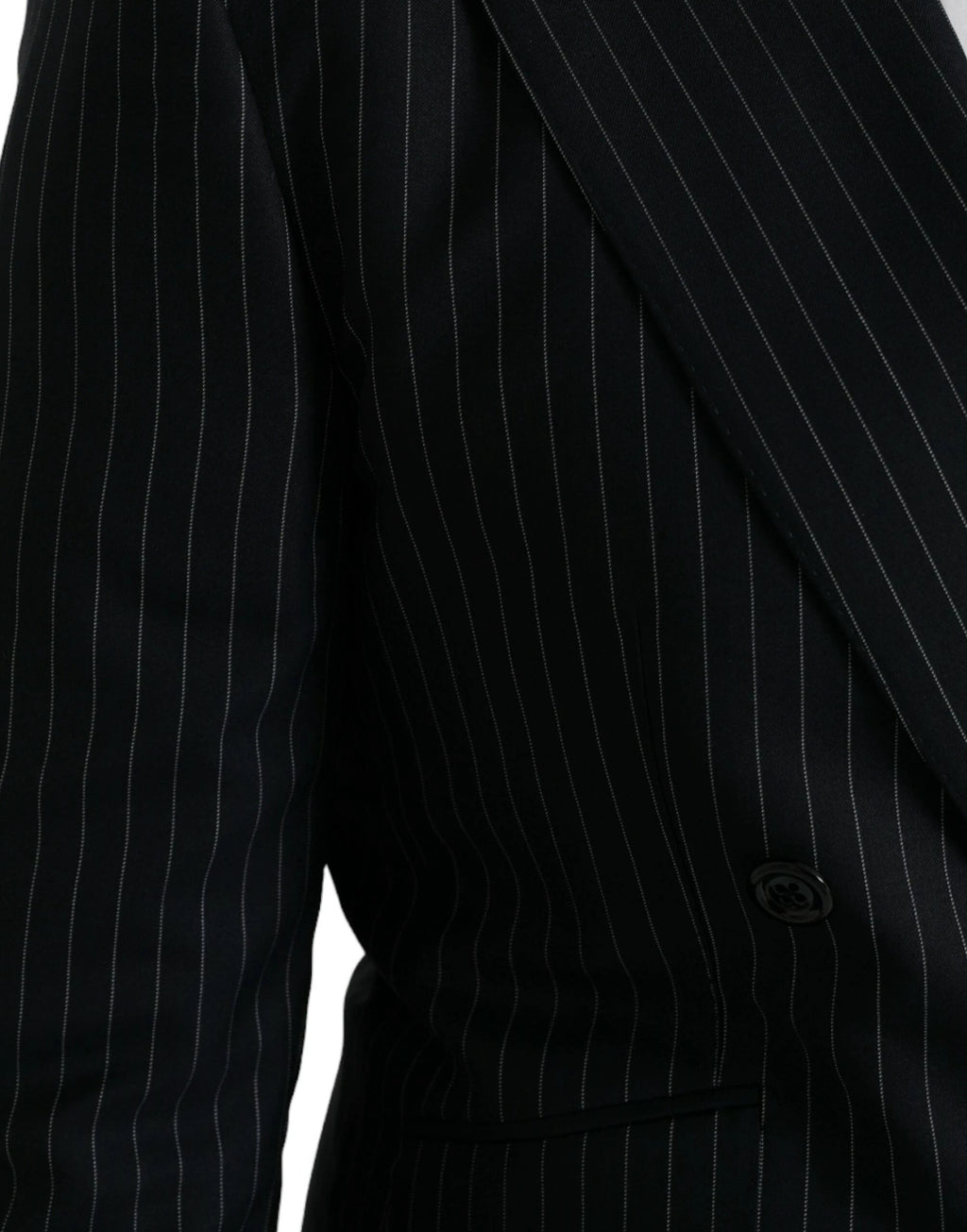 Dolce & Gabbana Black Stripe SICILIA Double Breasted Coat Blazer by Dolce & Gabbana