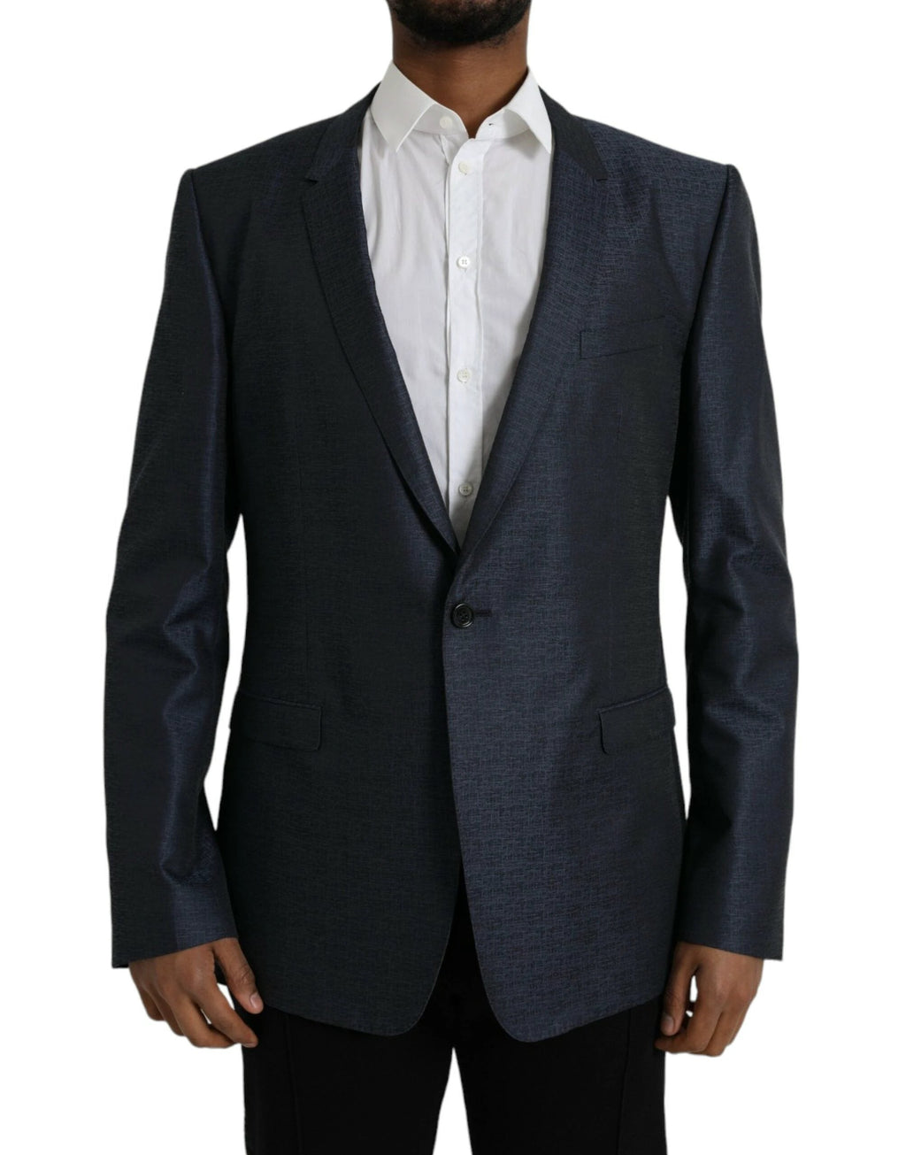 Dolce & Gabbana Blue Wool GOLD Single Breasted Coat Blazer by Dolce & Gabbana