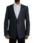 Dolce & Gabbana Blue Wool GOLD Single Breasted Coat Blazer by Dolce & Gabbana