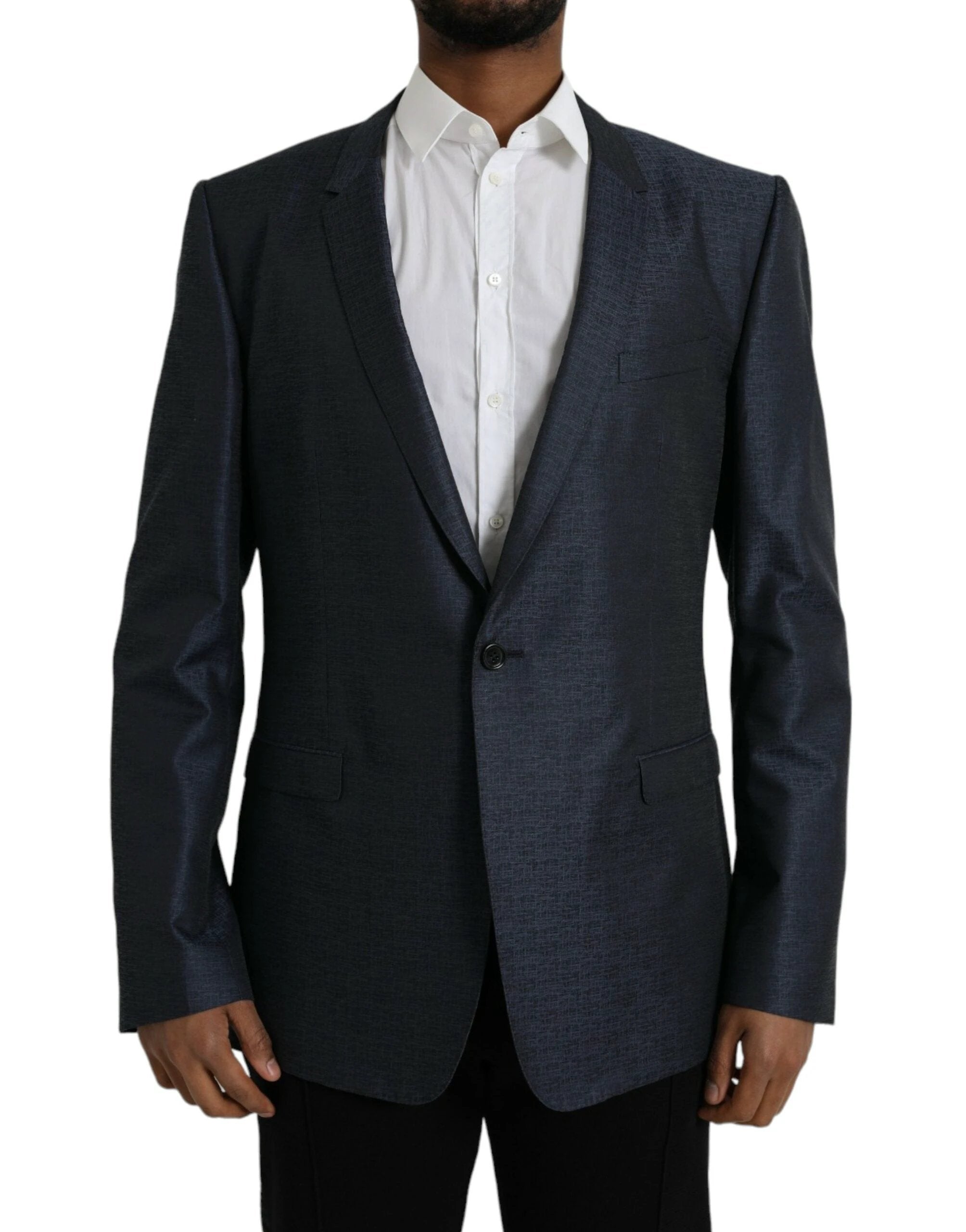 Dolce & Gabbana Blue Wool GOLD Single Breasted Coat Blazer by Dolce & Gabbana