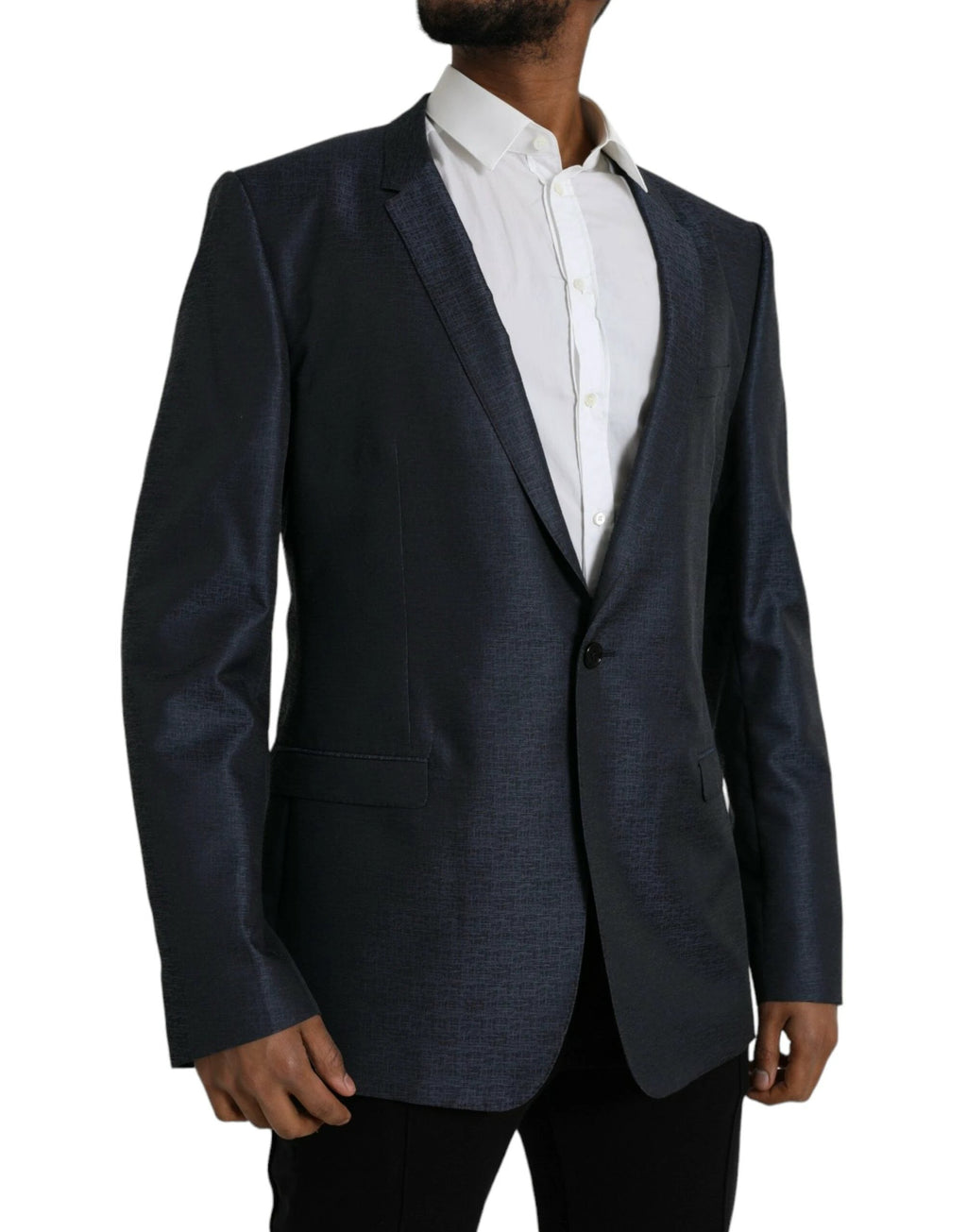 Dolce & Gabbana Blue Wool GOLD Single Breasted Coat Blazer by Dolce & Gabbana