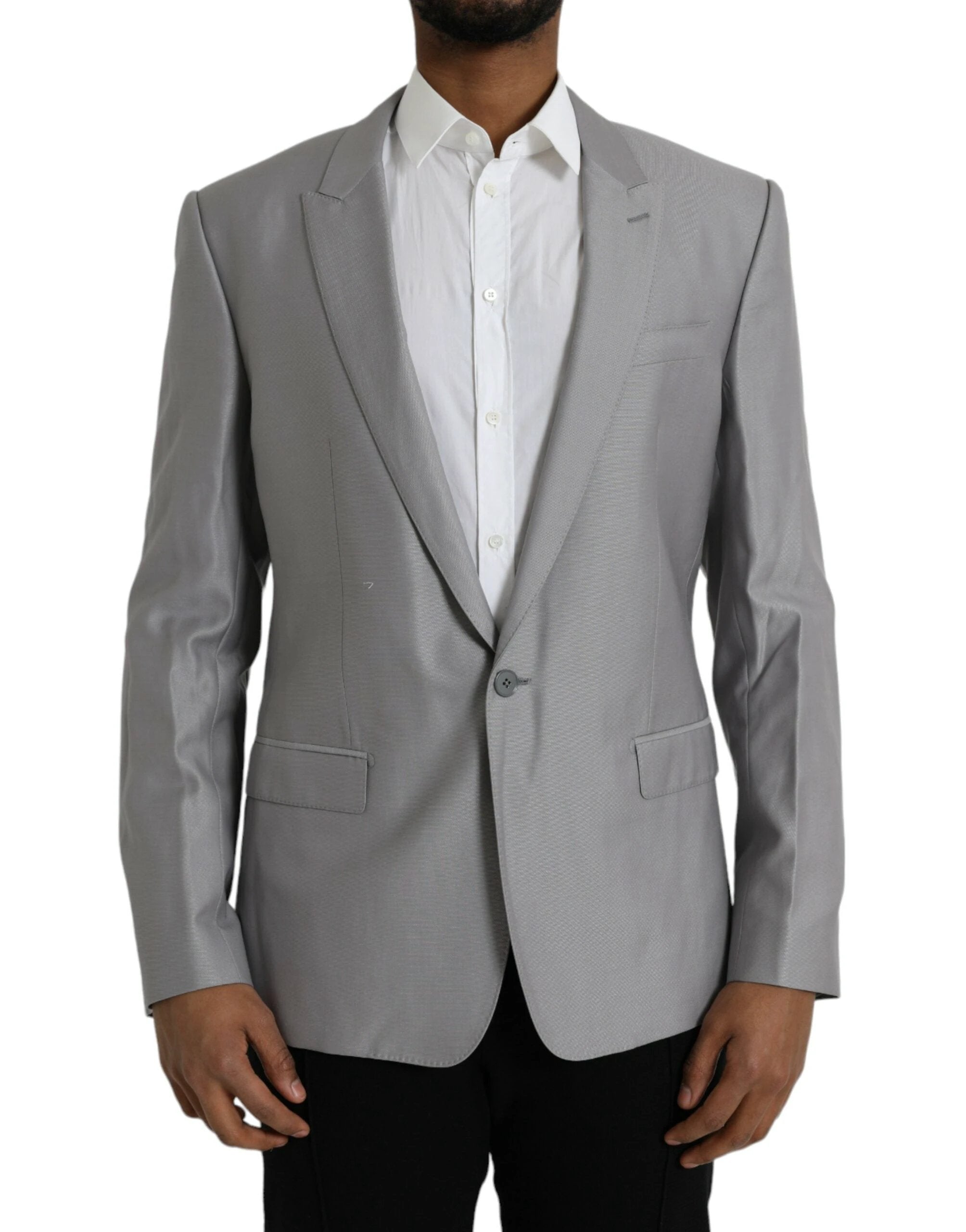 Dolce & Gabbana Gray Wool Peak Single Breasted Coat Blazer by Dolce & Gabbana