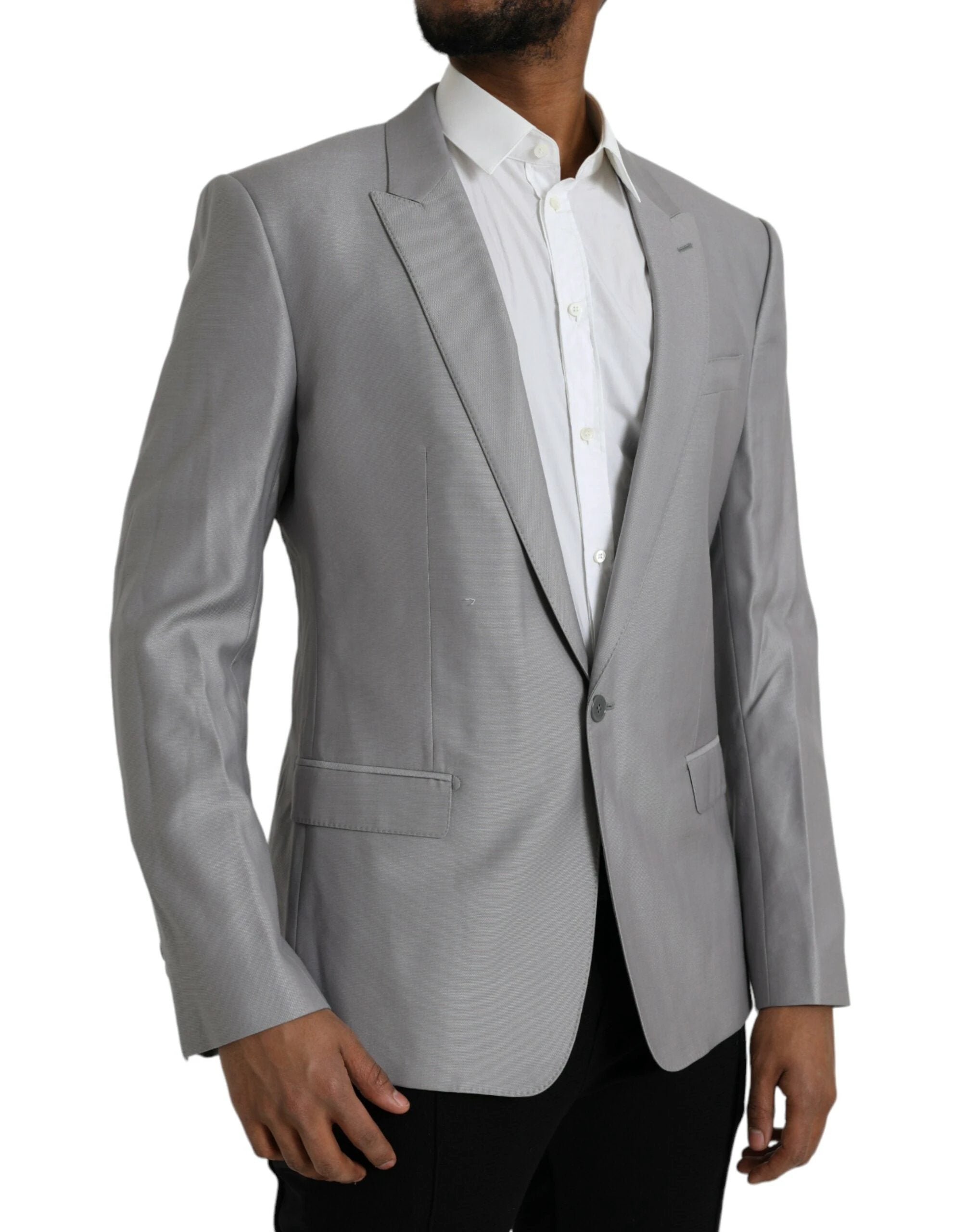 Dolce & Gabbana Gray Wool Peak Single Breasted Coat Blazer by Dolce & Gabbana