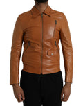 Dolce & Gabbana Brown Lamb Leather Full Zip Blouson Jacket by Dolce & Gabbana