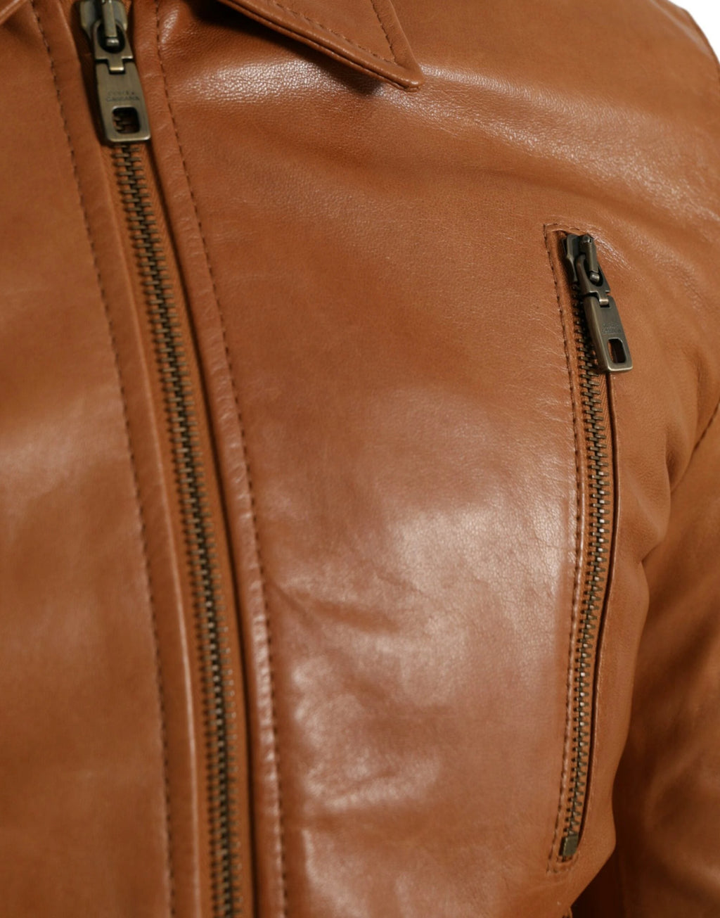 Dolce & Gabbana Brown Lamb Leather Full Zip Blouson Jacket by Dolce & Gabbana