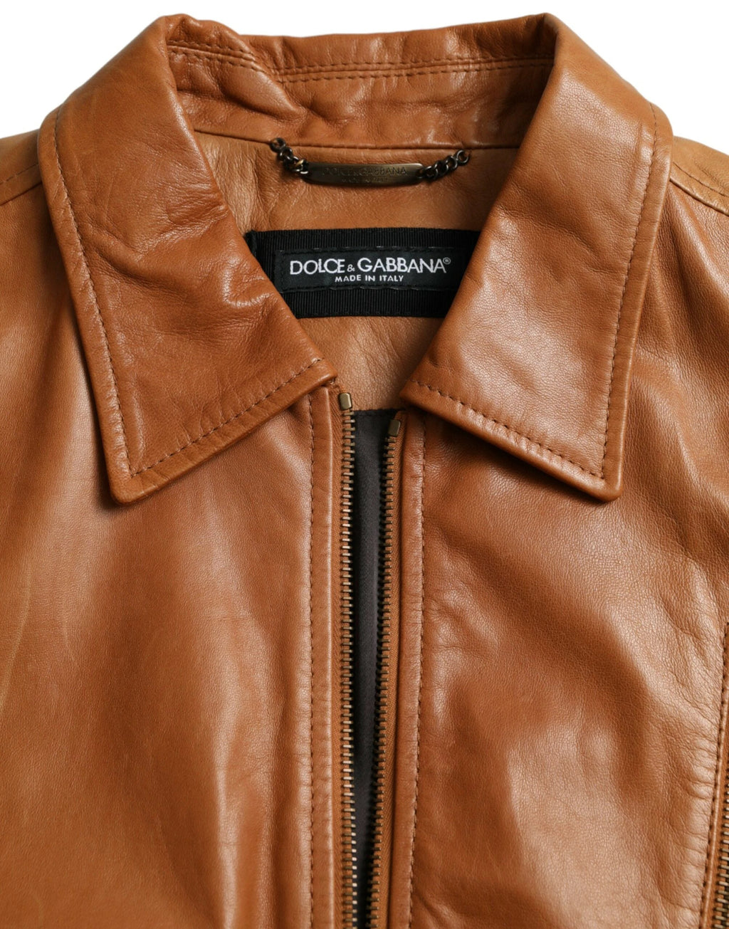 Dolce & Gabbana Brown Lamb Leather Full Zip Blouson Jacket by Dolce & Gabbana