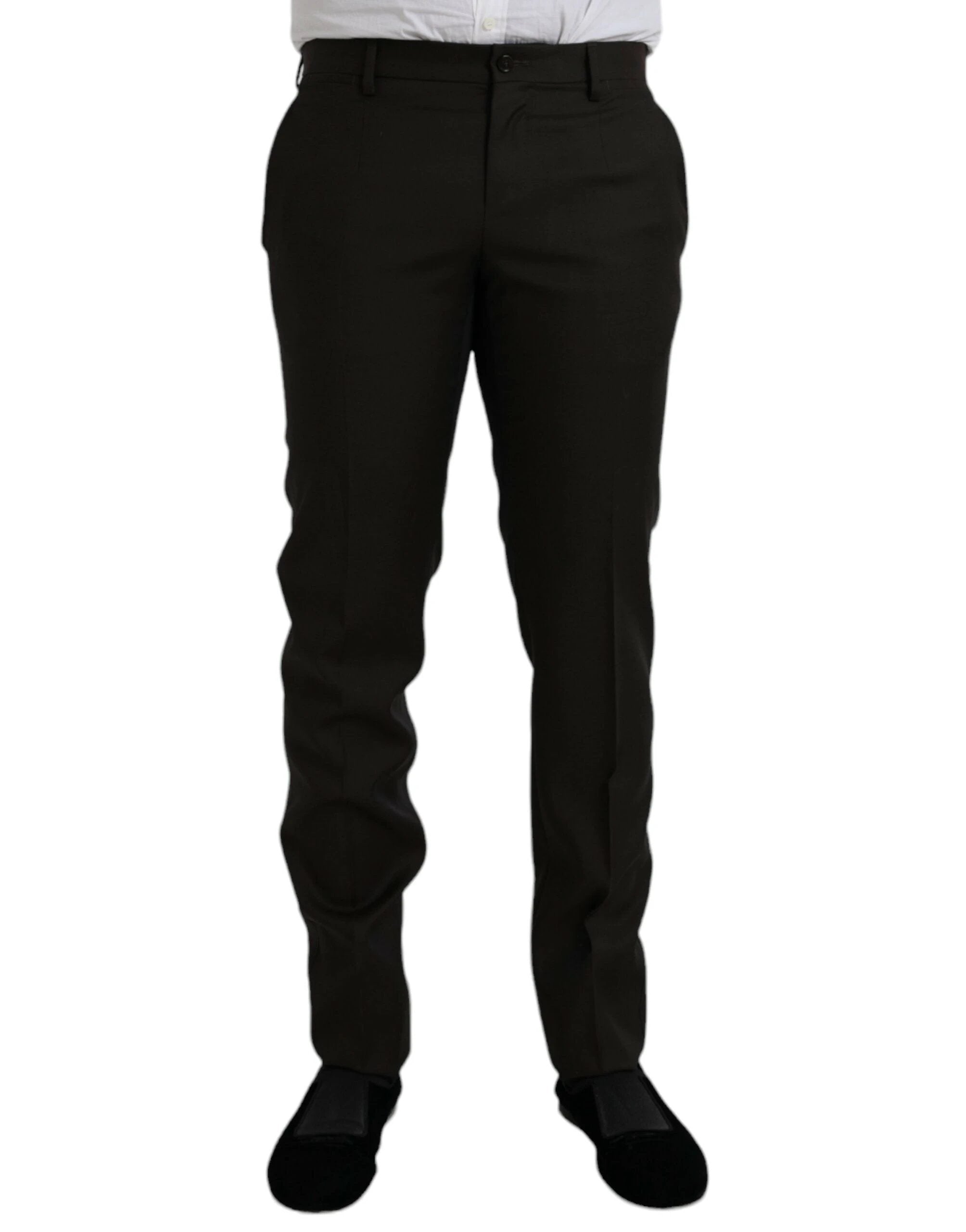 Dolce & Gabbana Dark Brown Wool Slim Fit Formal Pants by Dolce & Gabbana