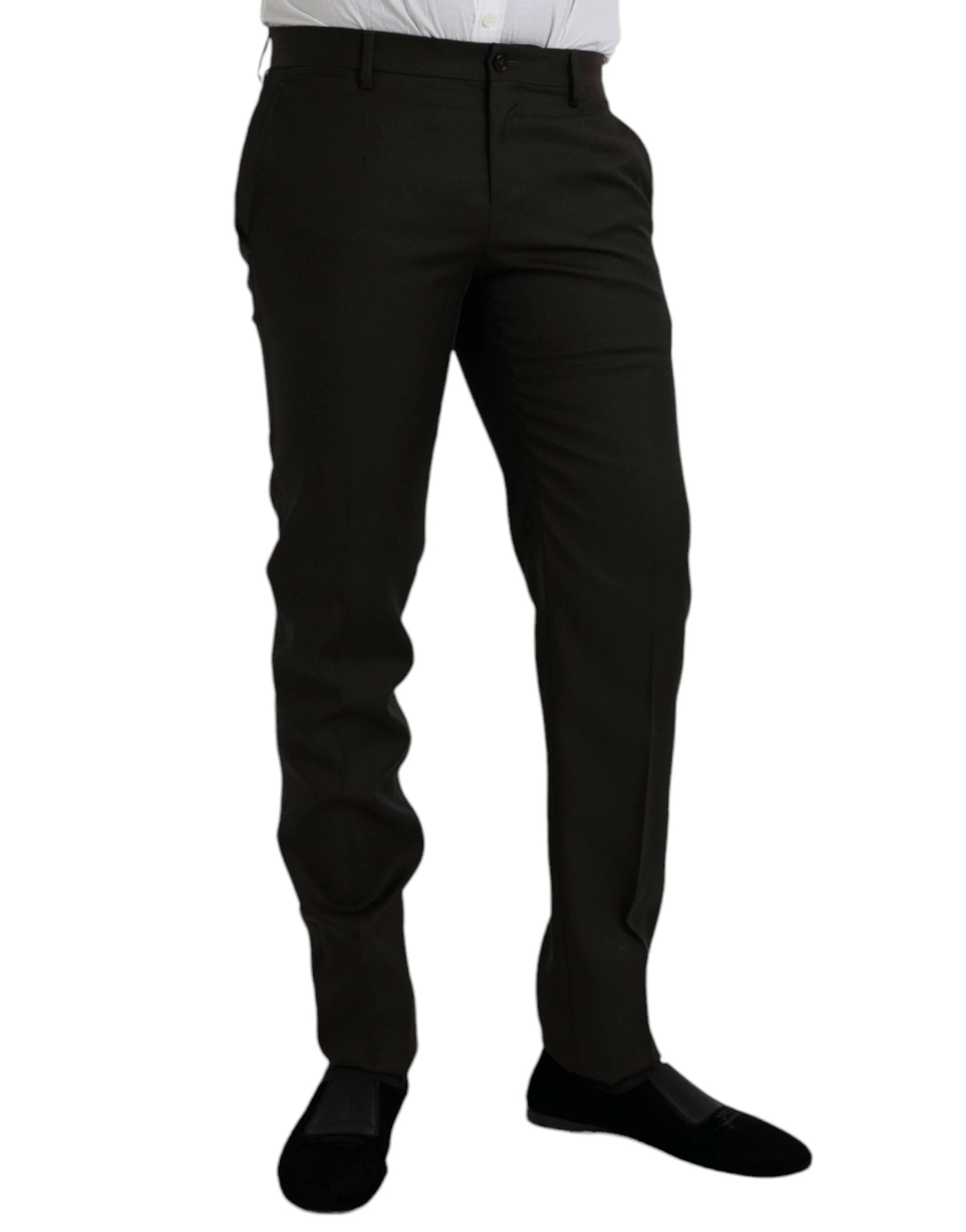 Dolce & Gabbana Dark Brown Wool Slim Fit Formal Pants by Dolce & Gabbana