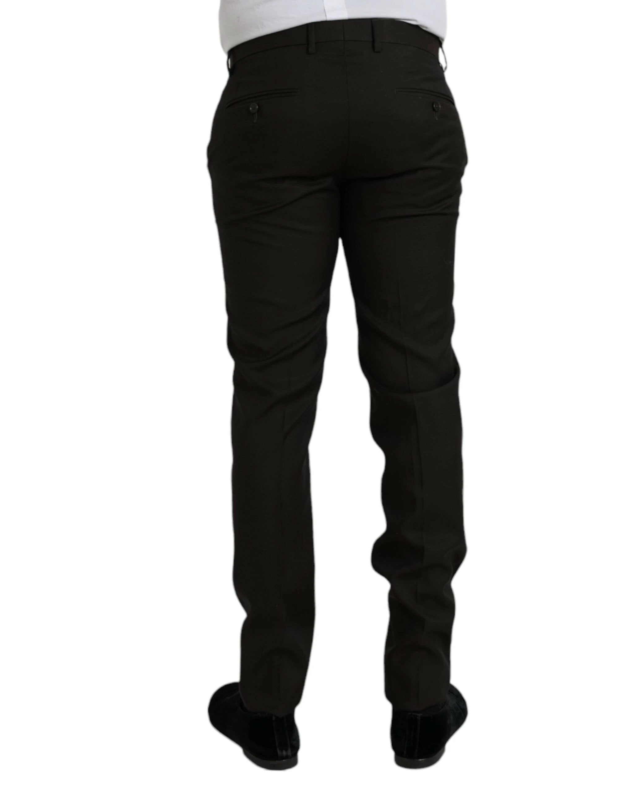 Dolce & Gabbana Dark Brown Wool Slim Fit Formal Pants by Dolce & Gabbana