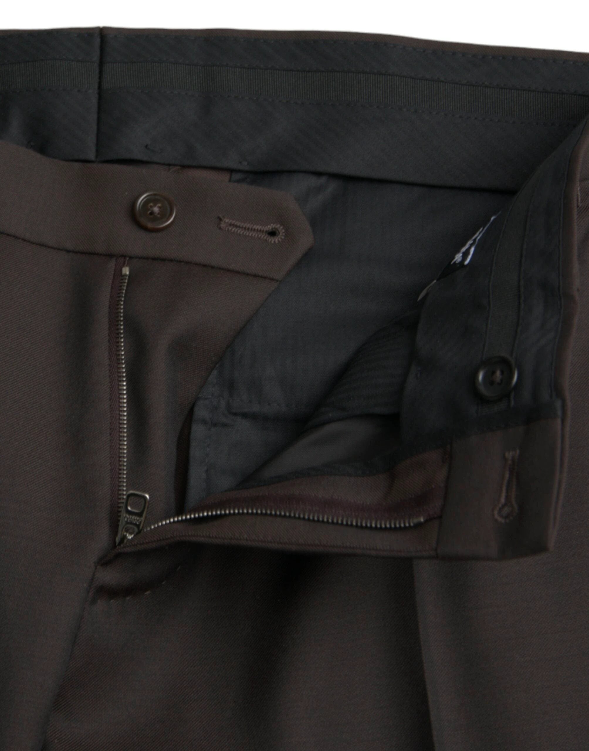 Dolce & Gabbana Dark Brown Wool Slim Fit Formal Pants by Dolce & Gabbana