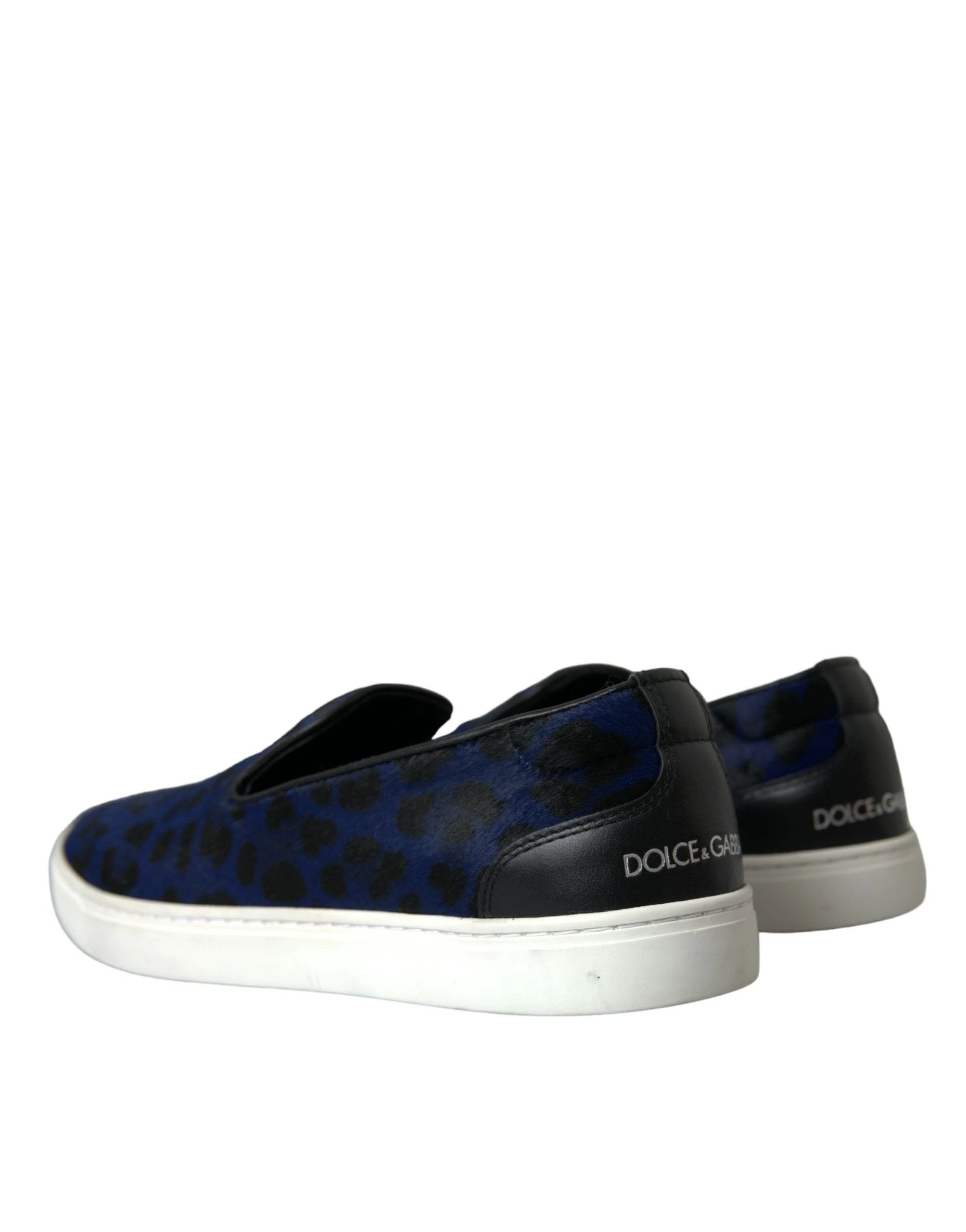 Dolce & Gabbana Blue Calfskin Hair Leopard Sneakers Shoes by Dolce & Gabbana