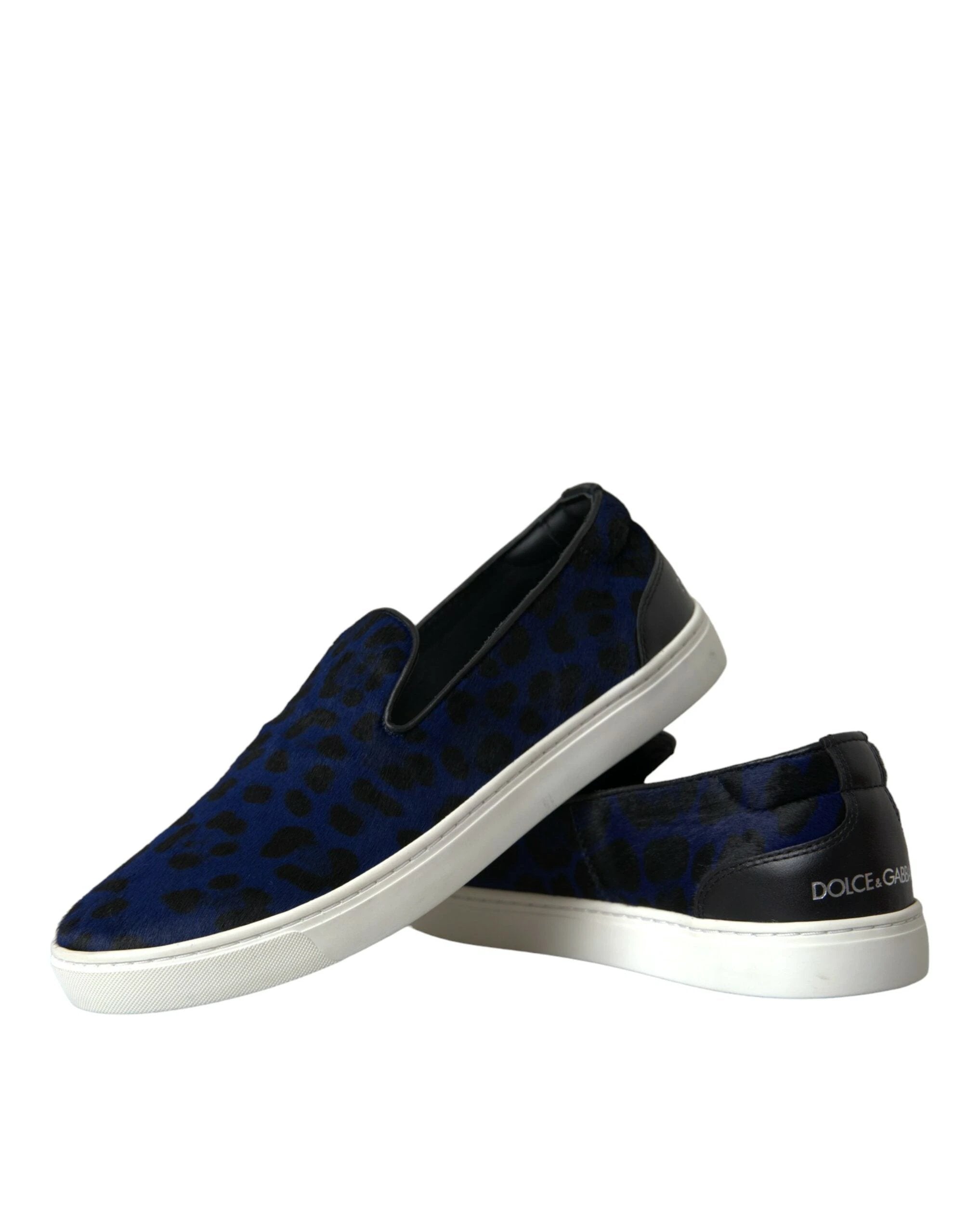 Dolce & Gabbana Blue Calfskin Hair Leopard Sneakers Shoes by Dolce & Gabbana