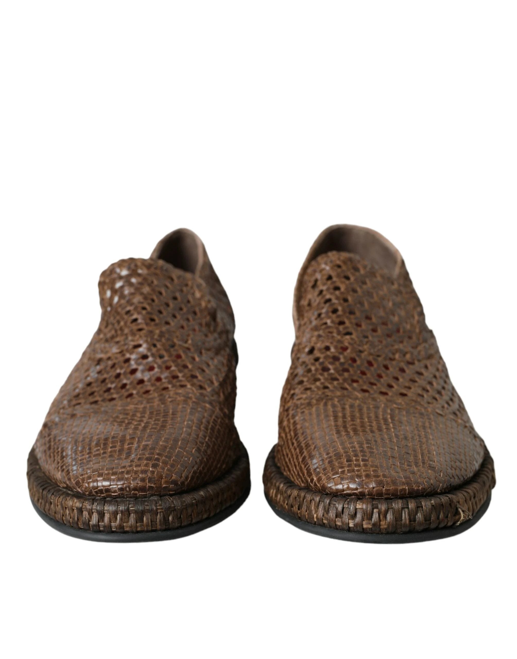 Dolce & Gabbana Brown Woven Leather Loafers Casual Shoes by Dolce & Gabbana