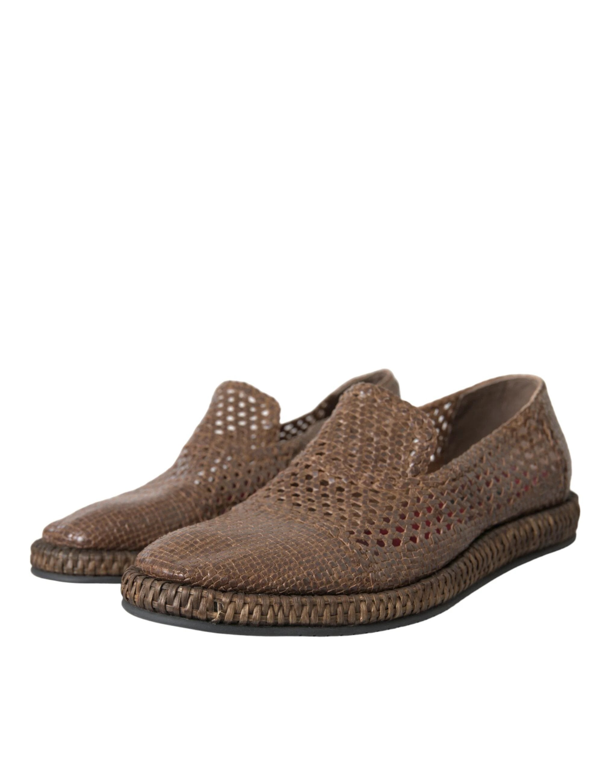 Dolce & Gabbana Brown Woven Leather Loafers Casual Shoes by Dolce & Gabbana