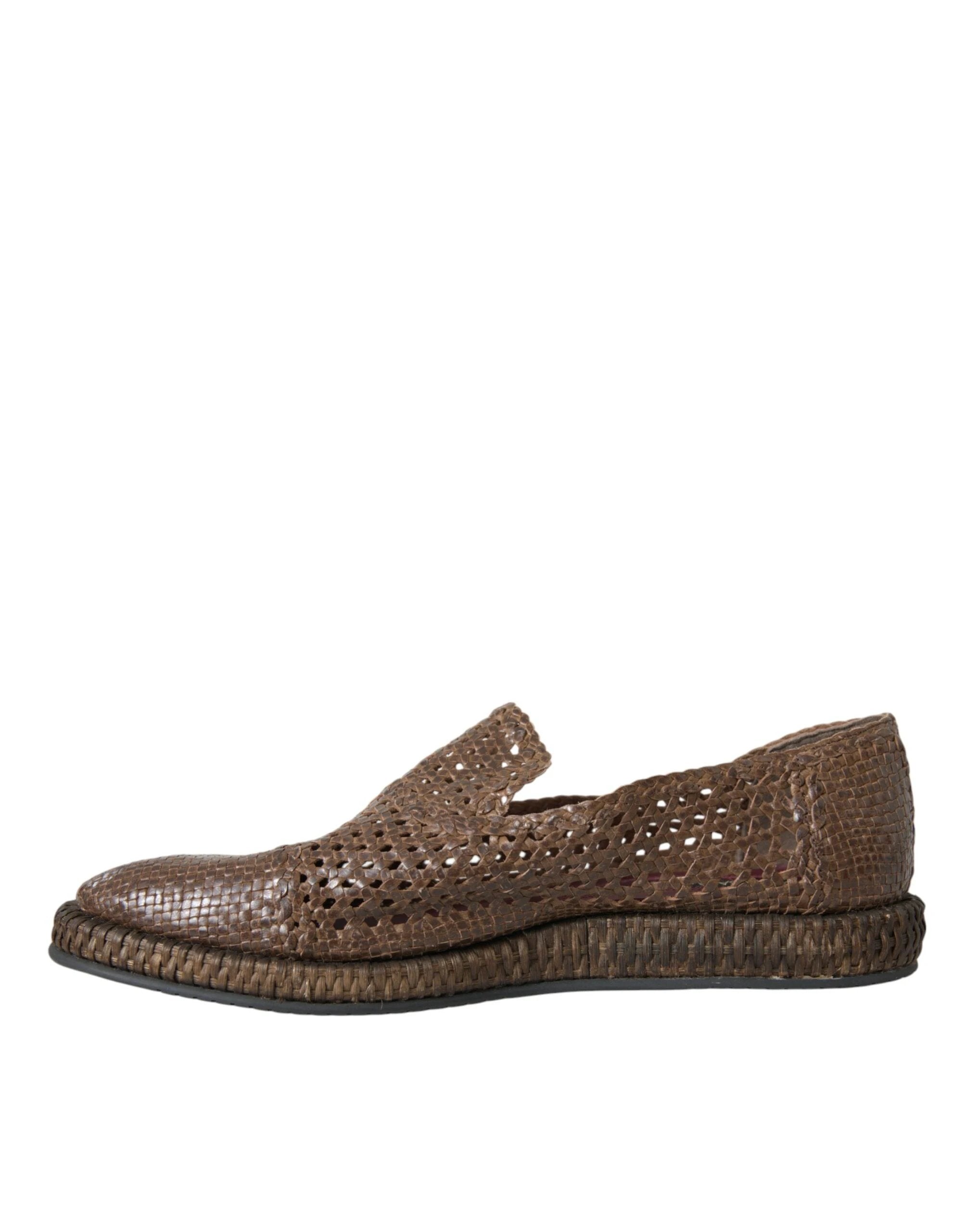 Dolce & Gabbana Brown Woven Leather Loafers Casual Shoes by Dolce & Gabbana