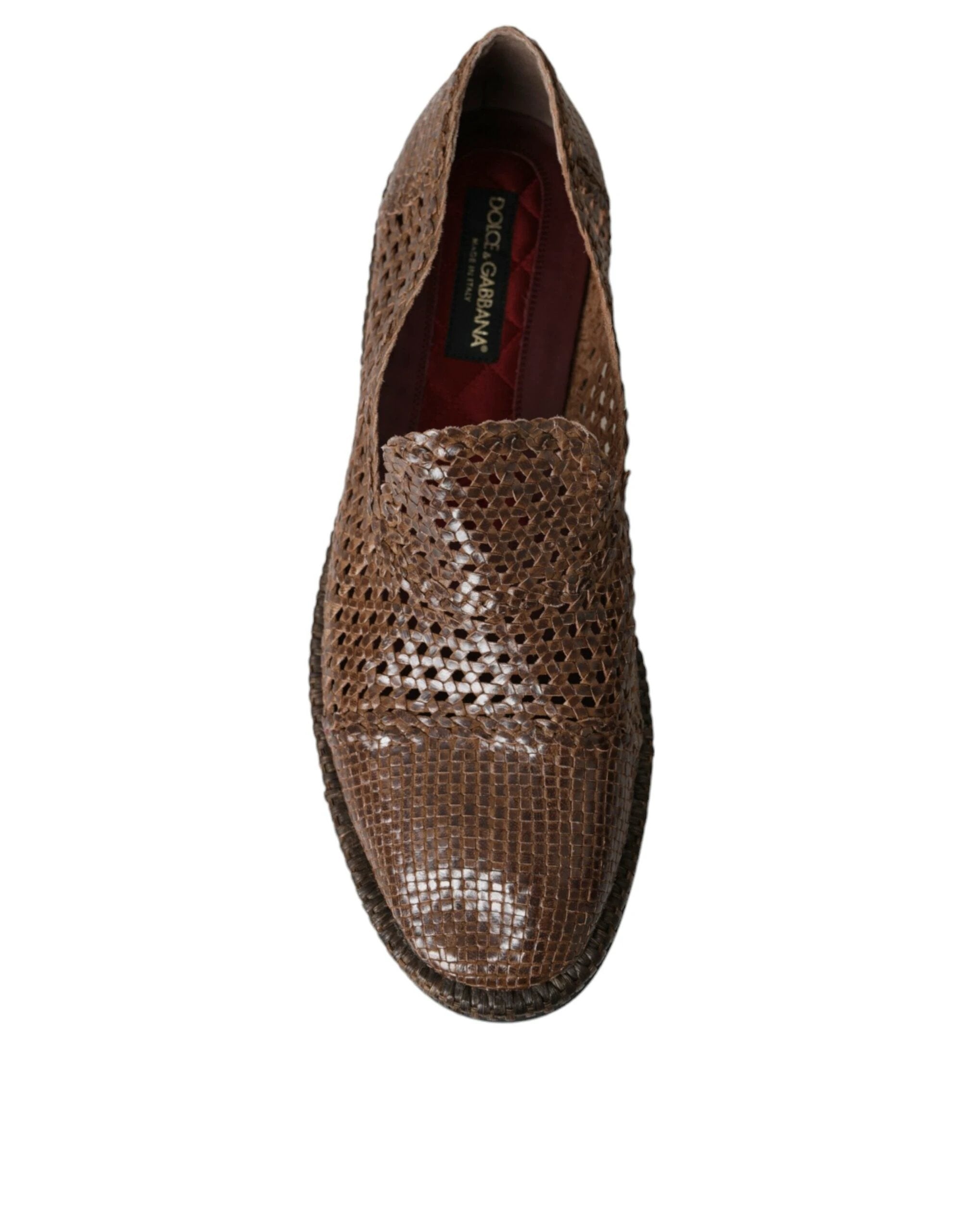 Dolce & Gabbana Brown Woven Leather Loafers Casual Shoes by Dolce & Gabbana