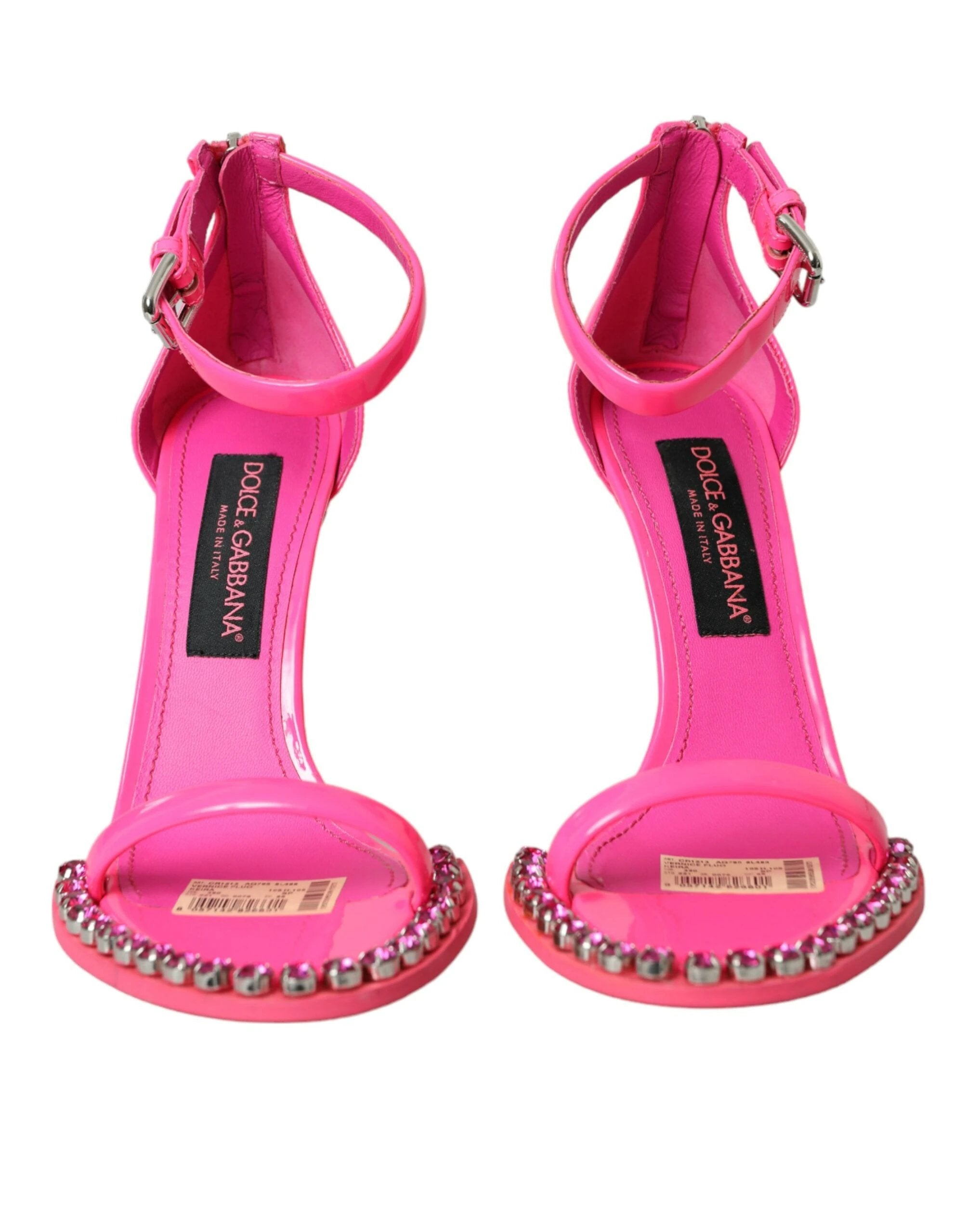 Dolce & Gabbana Pink Leather Crystal Heels Sandals Shoes by Dolce & Gabbana