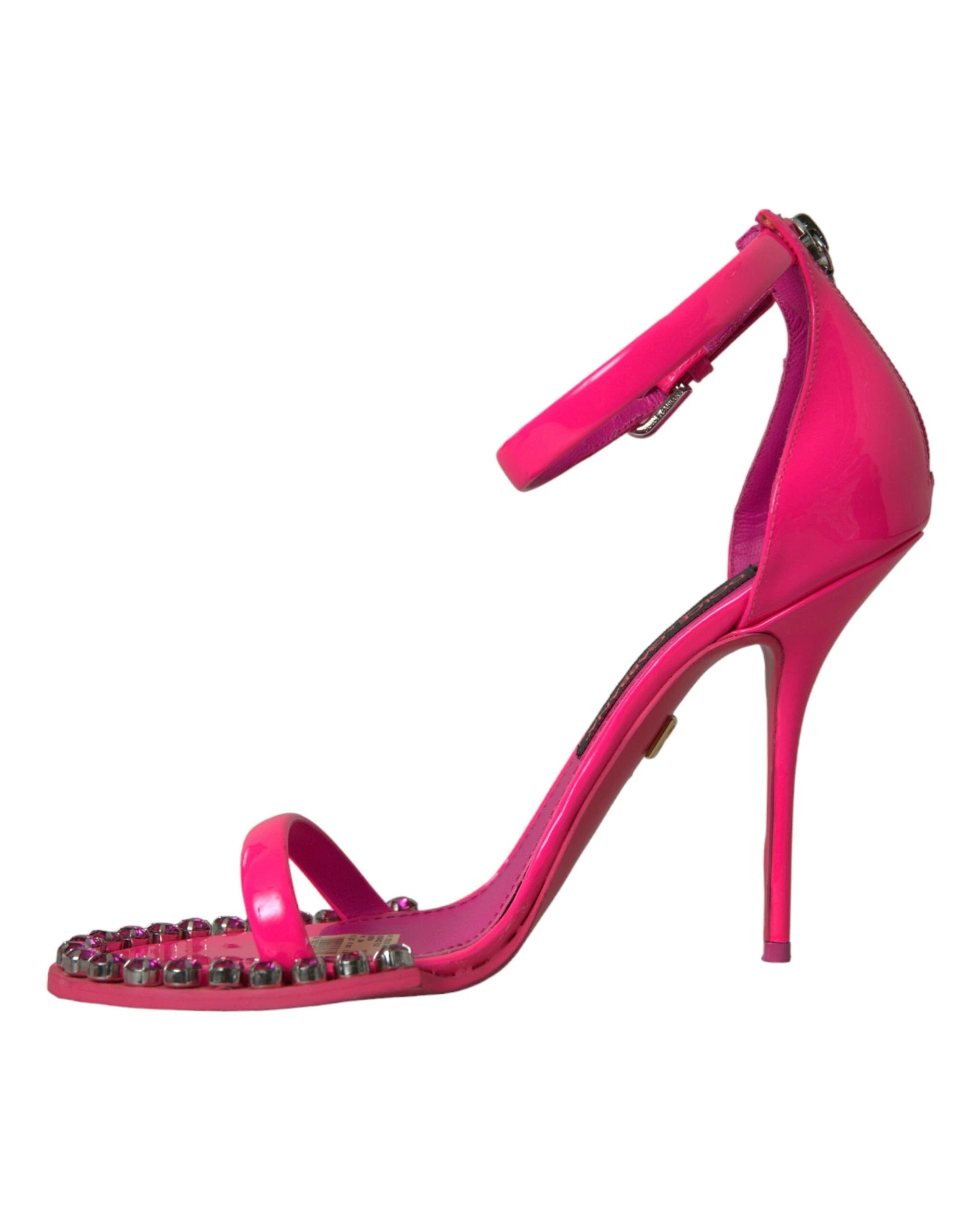 Dolce & Gabbana Pink Leather Crystal Heels Sandals Shoes by Dolce & Gabbana
